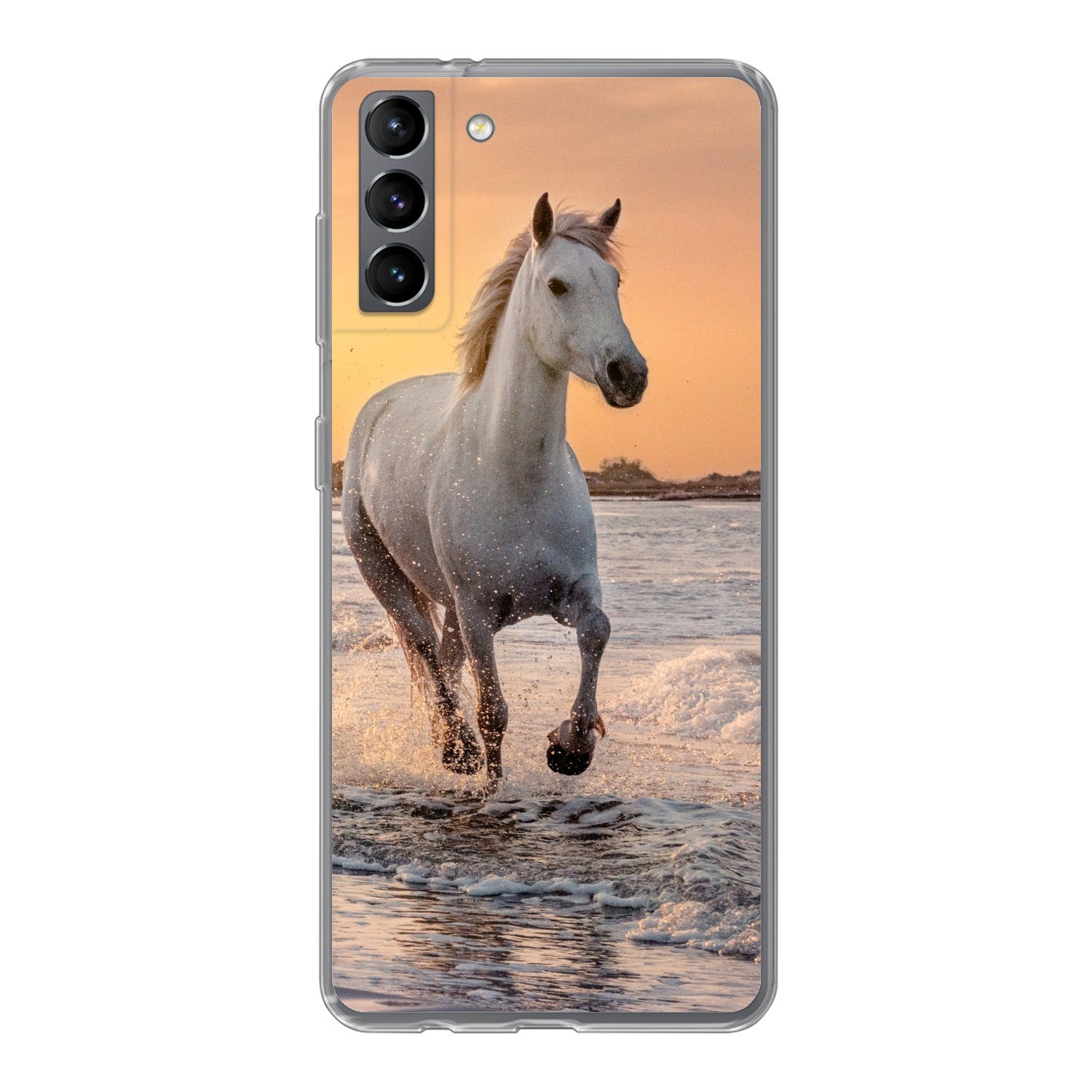 MuchoWow Handyhülle für Samsung Galaxy S21 Plus Pferde - Sonne - Meer - Strand - Tiere, Phone Case, Silikon, Schutzhülle Dünn