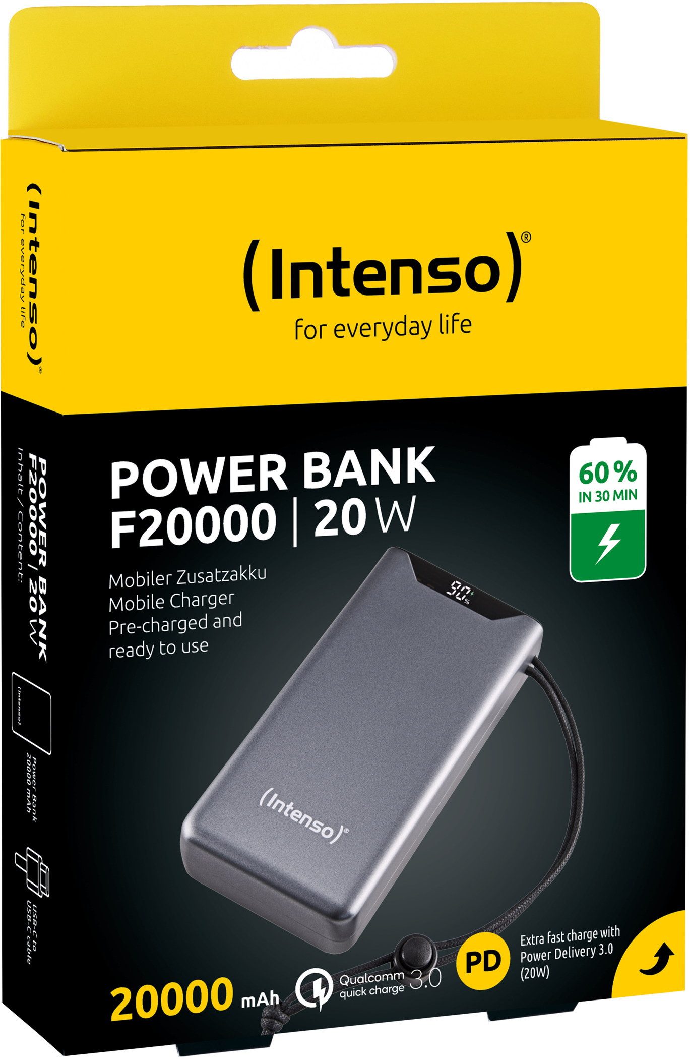 Intenso Powerbank F20000 PD 3.0 20000 mAh 1x USB Typ A und C OUT grau Powerbank