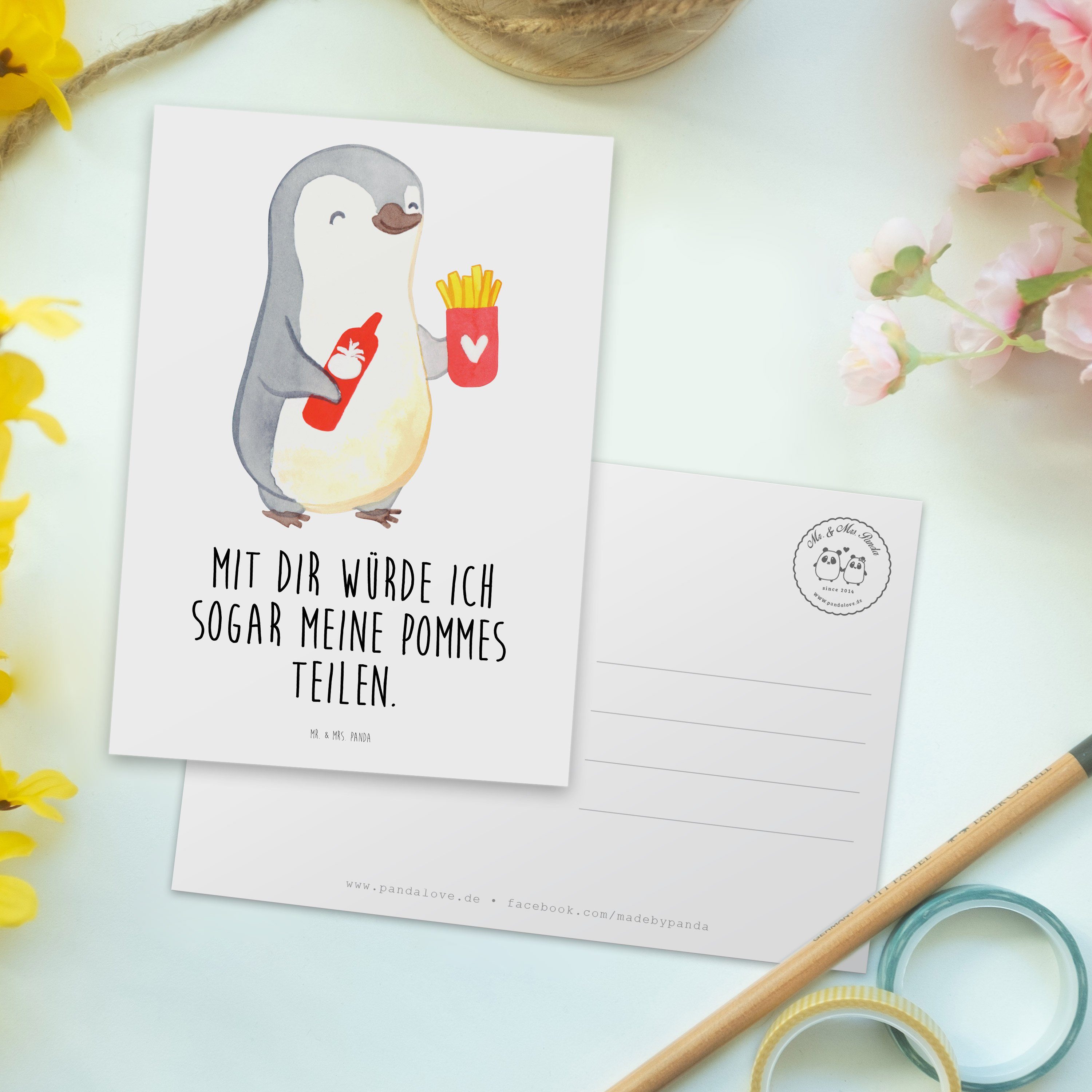 Mr. & Mrs. Panda Postkarte - Pommes Geschenk Weiß Geburtstagskarte, Ehemann, - Pinguin Geschenk