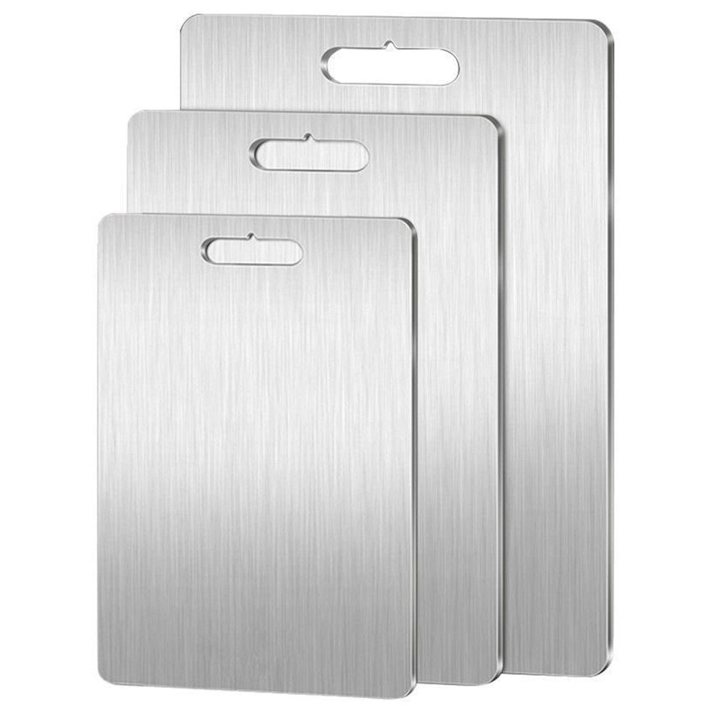 OSTWOLKE Schneidebrett 3pcs 304 Edelstahl Schneidebrett Cutting Board Doppelseitige für Küche, 304 Edelstahl