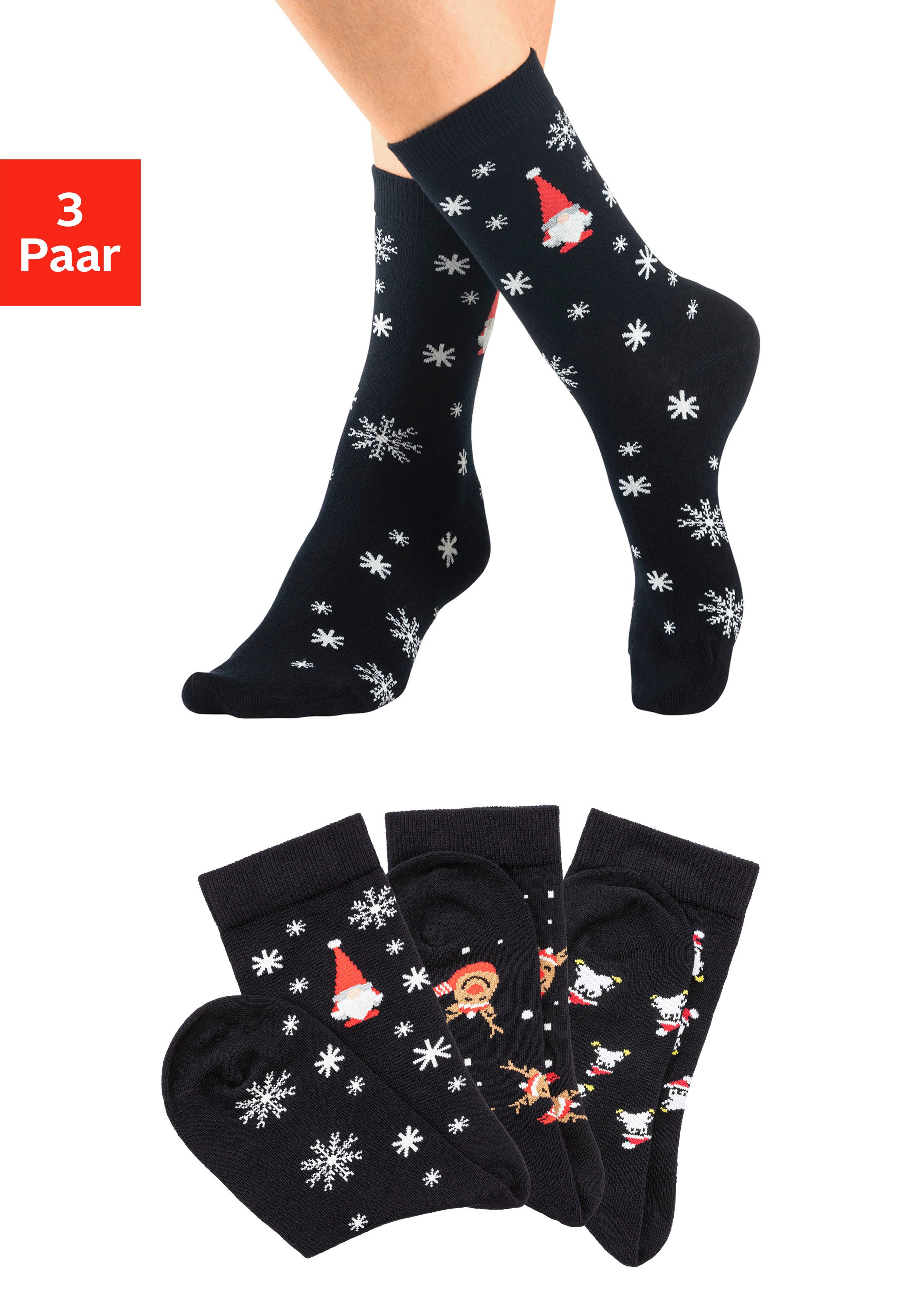 H.I.S Basicsocken (Packung, 3-Paar) Weihnachten, mit weihnachtlichen Motiven