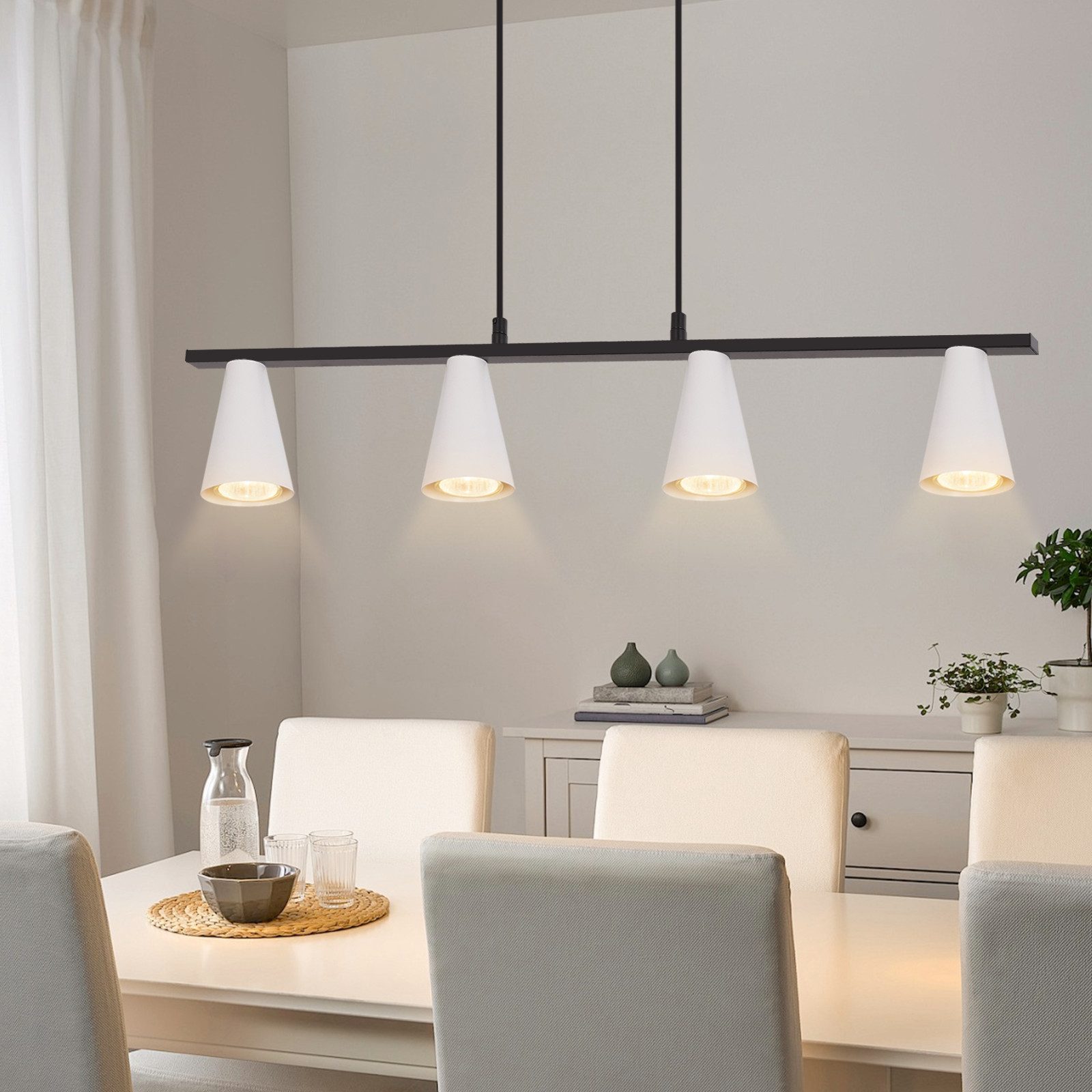 ZMH Pendelleuchte Esszimmer 4/6 Flammig GU10 Modern Hängeleuchte Wohnzimmer Flur, Einfache Installation, ohne Leuchtmittel, 150CM Schwarz-Weiß Esstischlampe hängend Industrial Küche