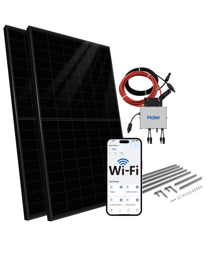 Haier Balkonkraftwerk HMK1P-800D-FB, 820,00 W, PERC, (SET, Plug & Play / Einfache Selbstinstallation), Plug & Play-Anschluss, Solarmodule, Wechselrichter, Kabel, Befestigung