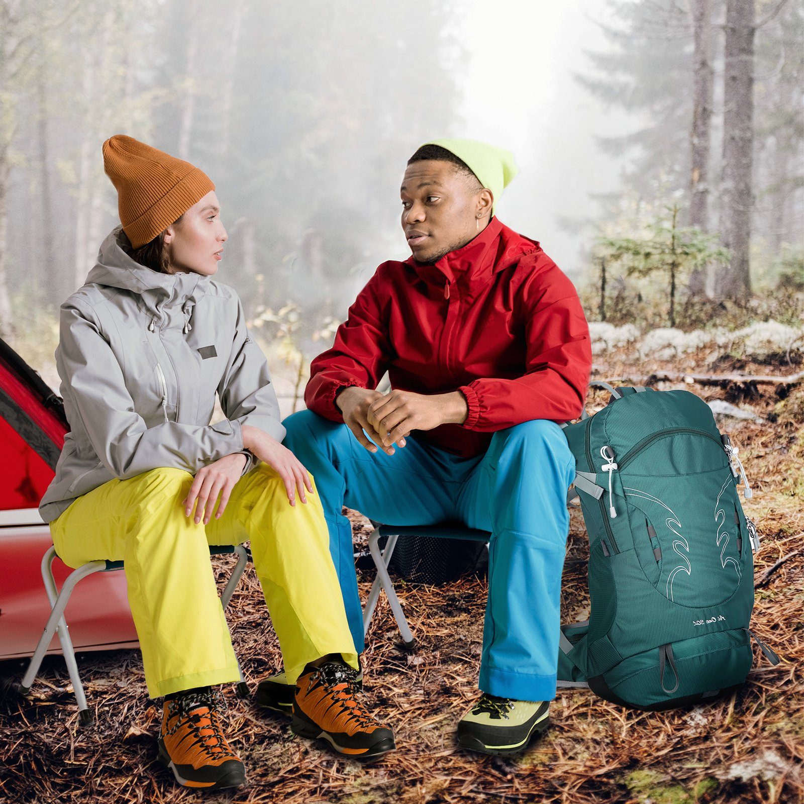 Wanderrucksack Dunkelgrün mit Camping Rückenbelüftung, Outdoor Regenschutz Großer (Einschließlich Wasserdicht für 30L Reisen Regenschutz), Trekking mit Wanderrucksack TAN.TOMI