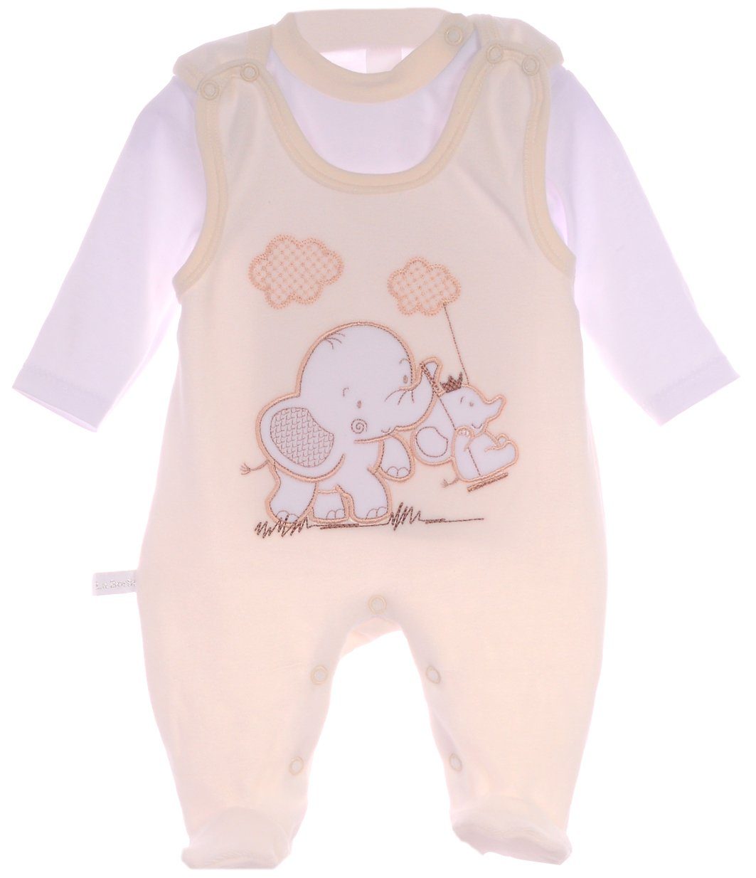 Strampler Stramplerhose und Langarmshirt Baby Anzug in Creme mit Elefanten