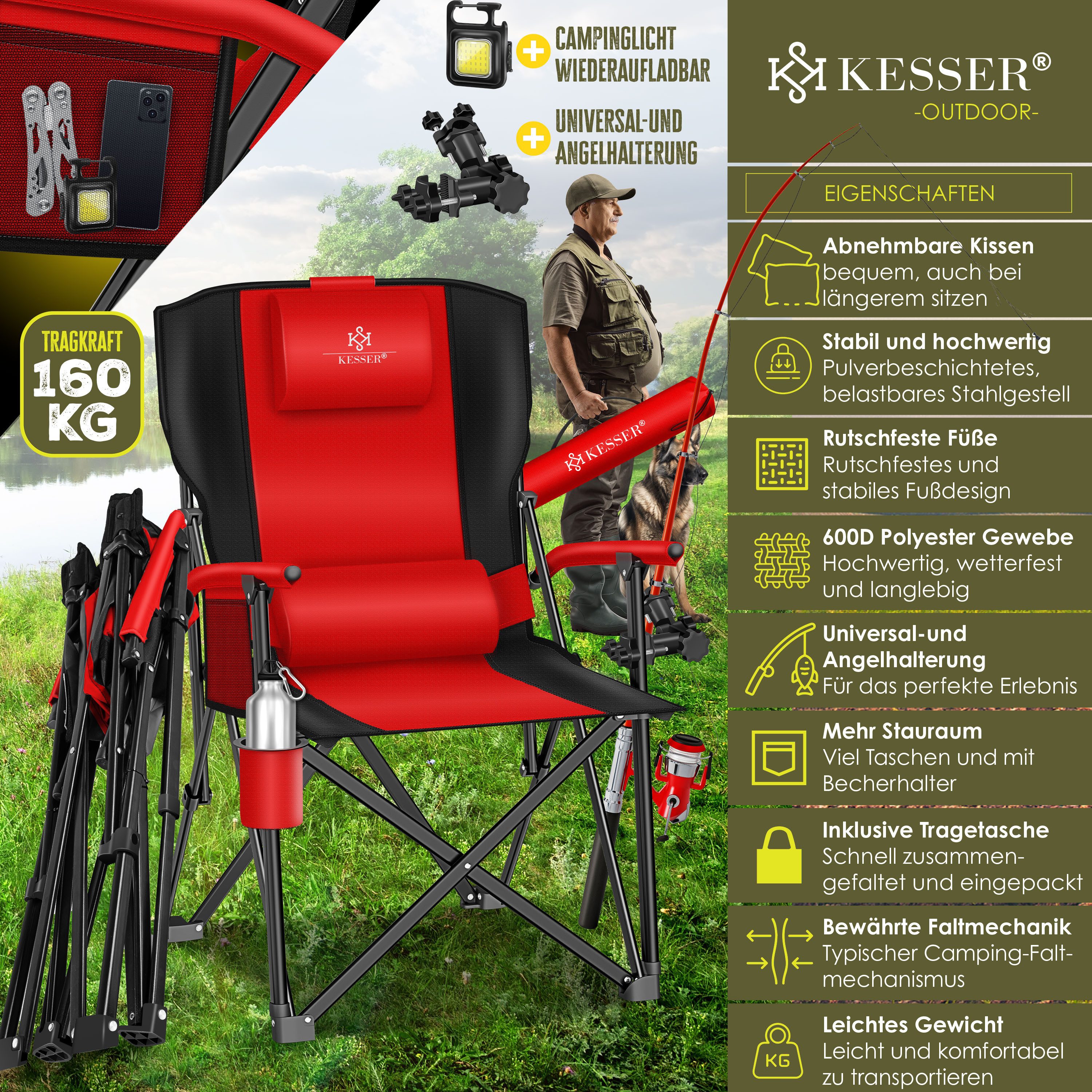 KESSER Campingstuhl Angelstuhl bis 160kg Faltstuhl günstig online kaufen