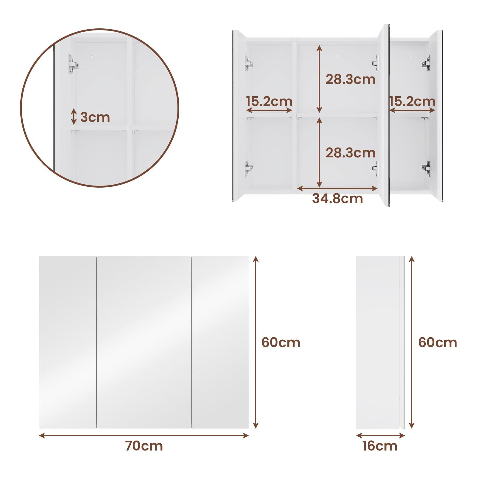MSMASK Spiegelschrank Badschrank mit Spiegel und Verstellbarem Regal, Weiß günstig online kaufen