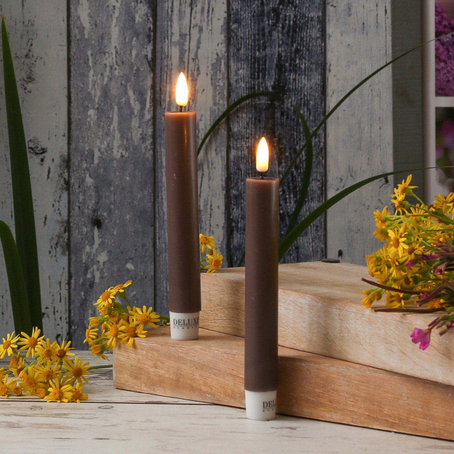 Deluxe Homeart LED-Kerze LED Stabkerzen Mia Tafelkerzen Echtwachs flackernd H:15cm karamell 2St (2-tlg)