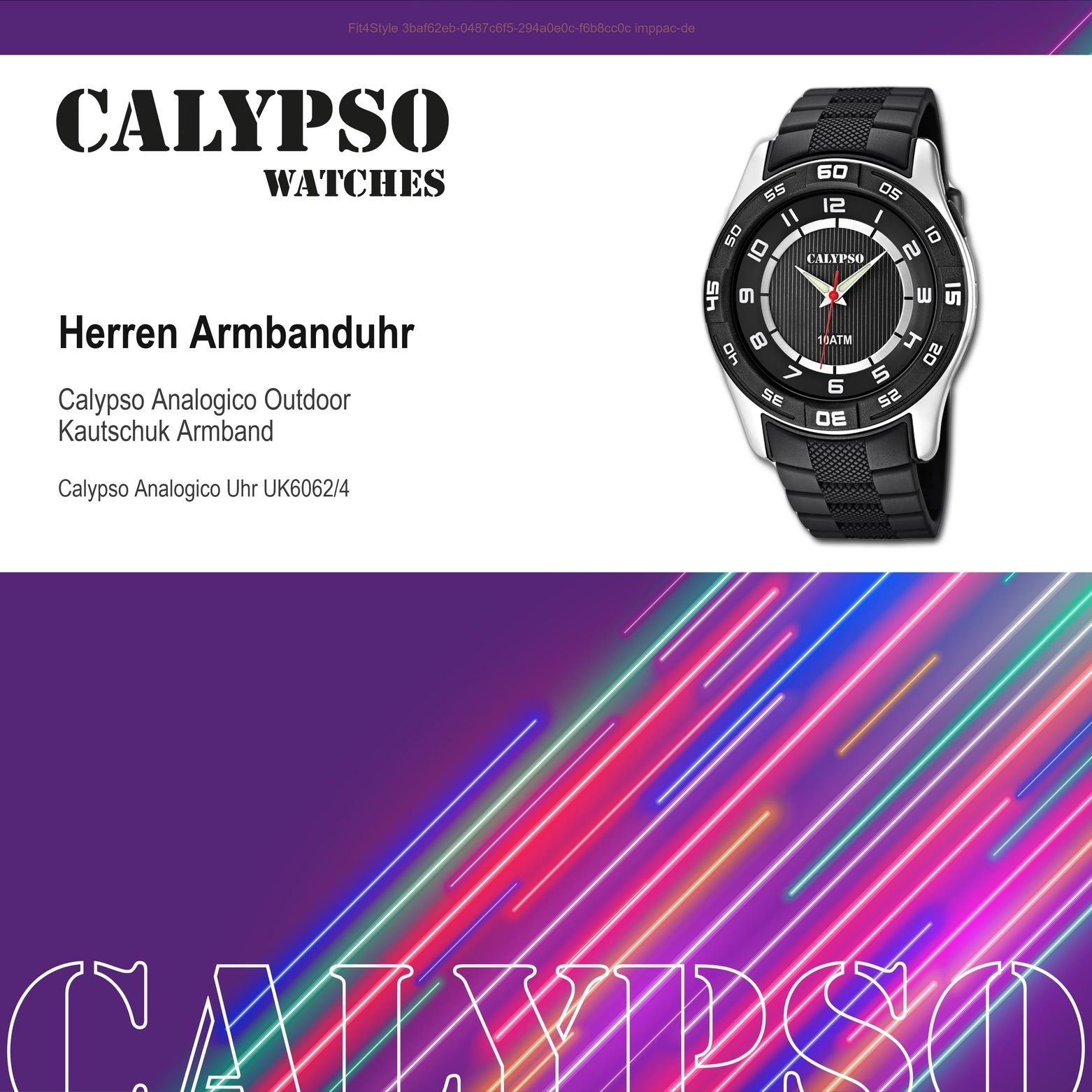 Kautschukarmband WATCHES Outdoor Herren rund, Quarzuhr Calypso K6062/4, CALYPSO schwarz, Armbanduhr Herren Uhr