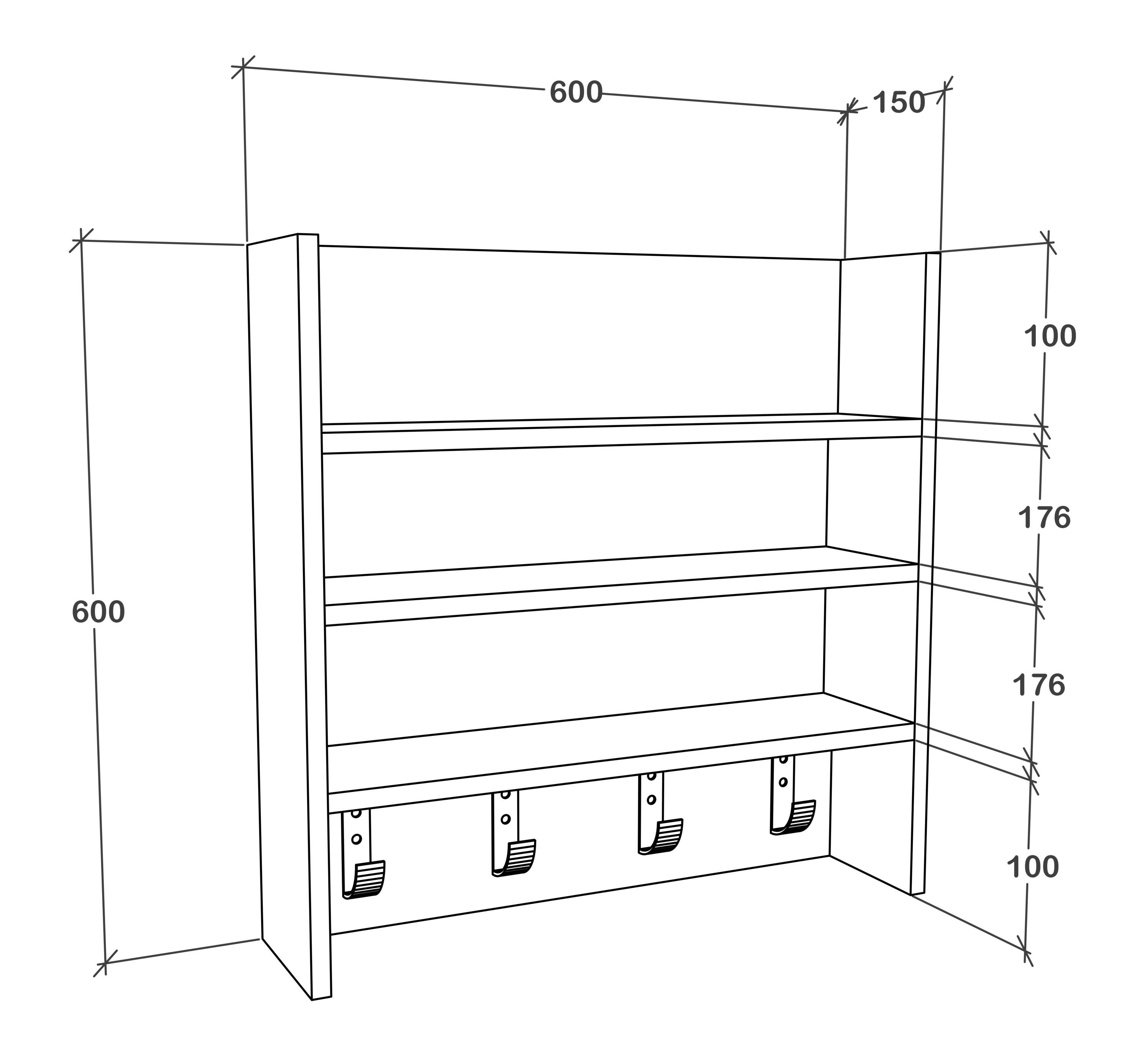 VCM Hängeschrank Küchenschrank Gewürzregal B. 60 cm Wandregal Esilo