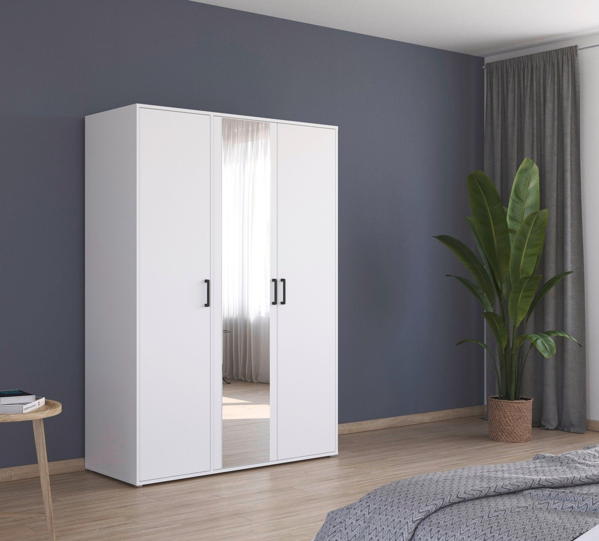 rauch Drehtürenschrank Kleiderschrank Schrank Garderobe Wäscheschrank VOYAGER (in 3 verschiedenen Ausstattungen BASIC/CLASSIC/PREMIUM) mit modernen Griffen in Graumetallic und Spiegel