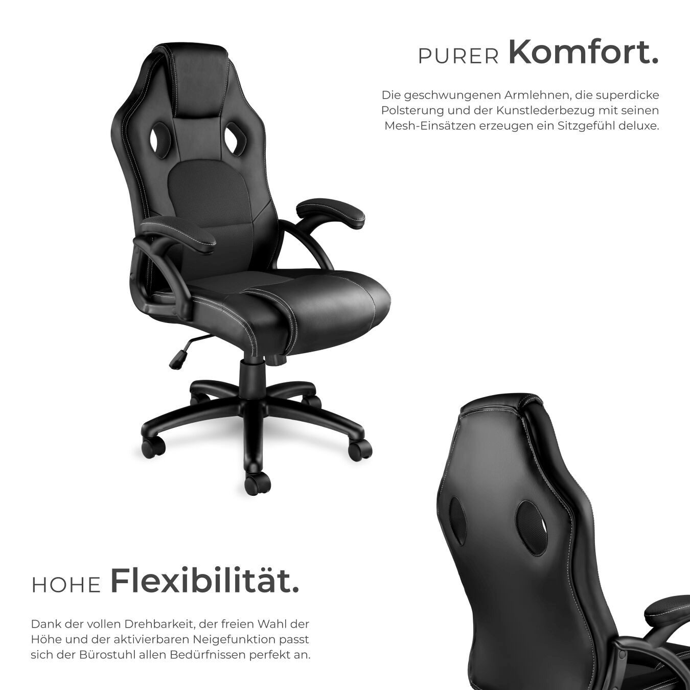 tectake Gaming-Stuhl Bürostuhl (Set, 1 St), Überzug aus weichem Kunstleder