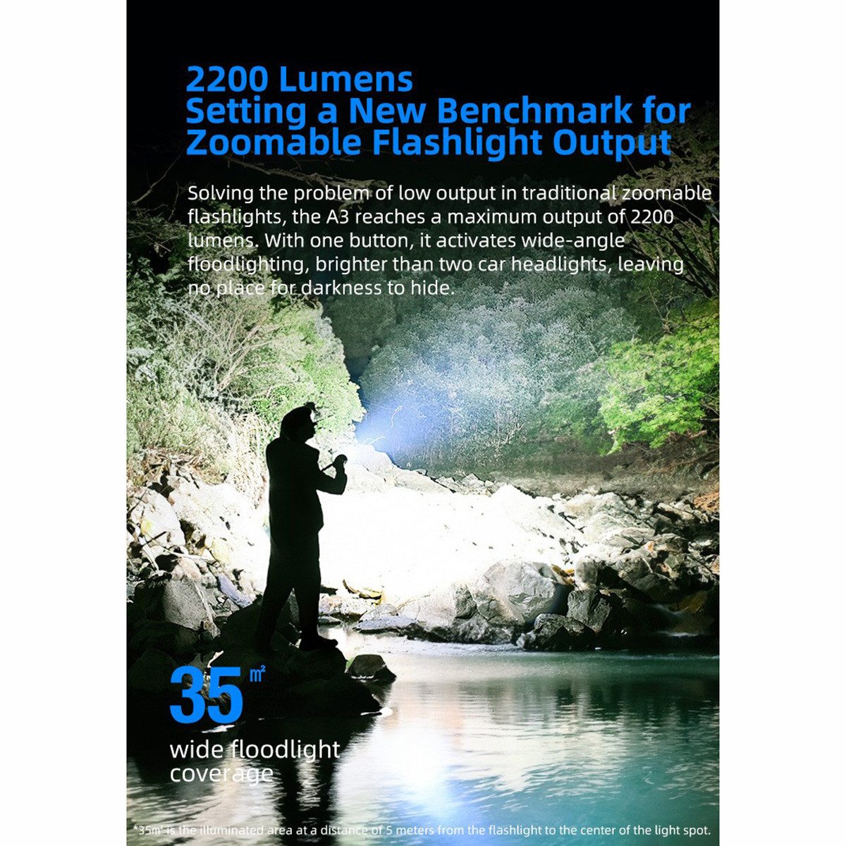 Klarus LED Taschenlampe A3 2200 Lumen Zoomlampe - Fokussierbare Taschenlampe