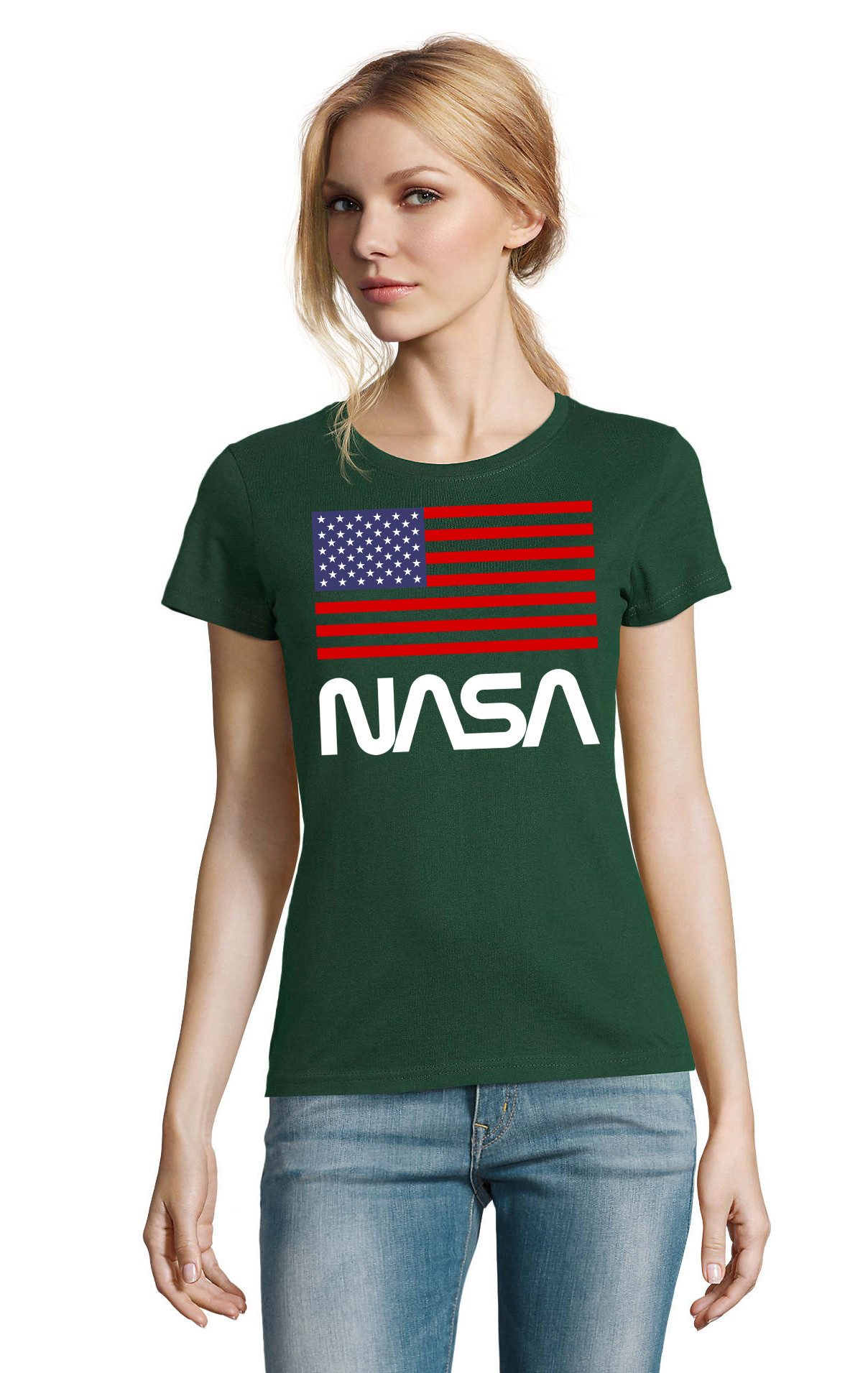 T-Shirt NasaUSA Damen T Shirt NASA Flaggen Print Raumfahrt Motiv Shirt
