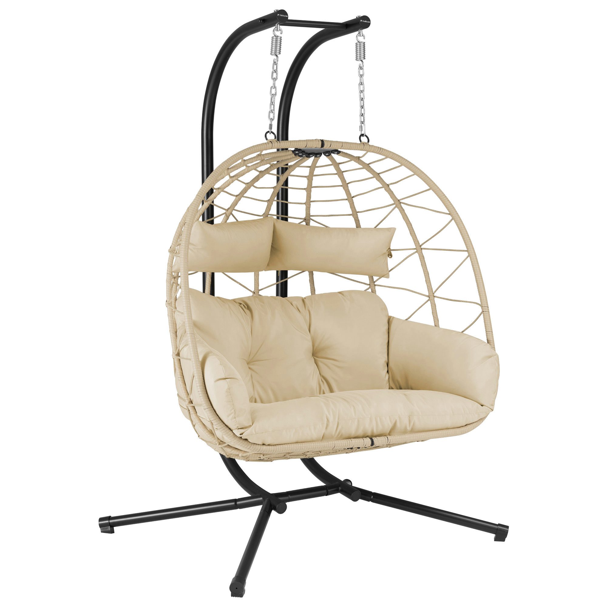 HinHocker Подвесноые стулья Подвесноые стулья für 2 Personen mit Gestell, Creme, XXL Hängeschaukel Indoo, Faltbarer Korb