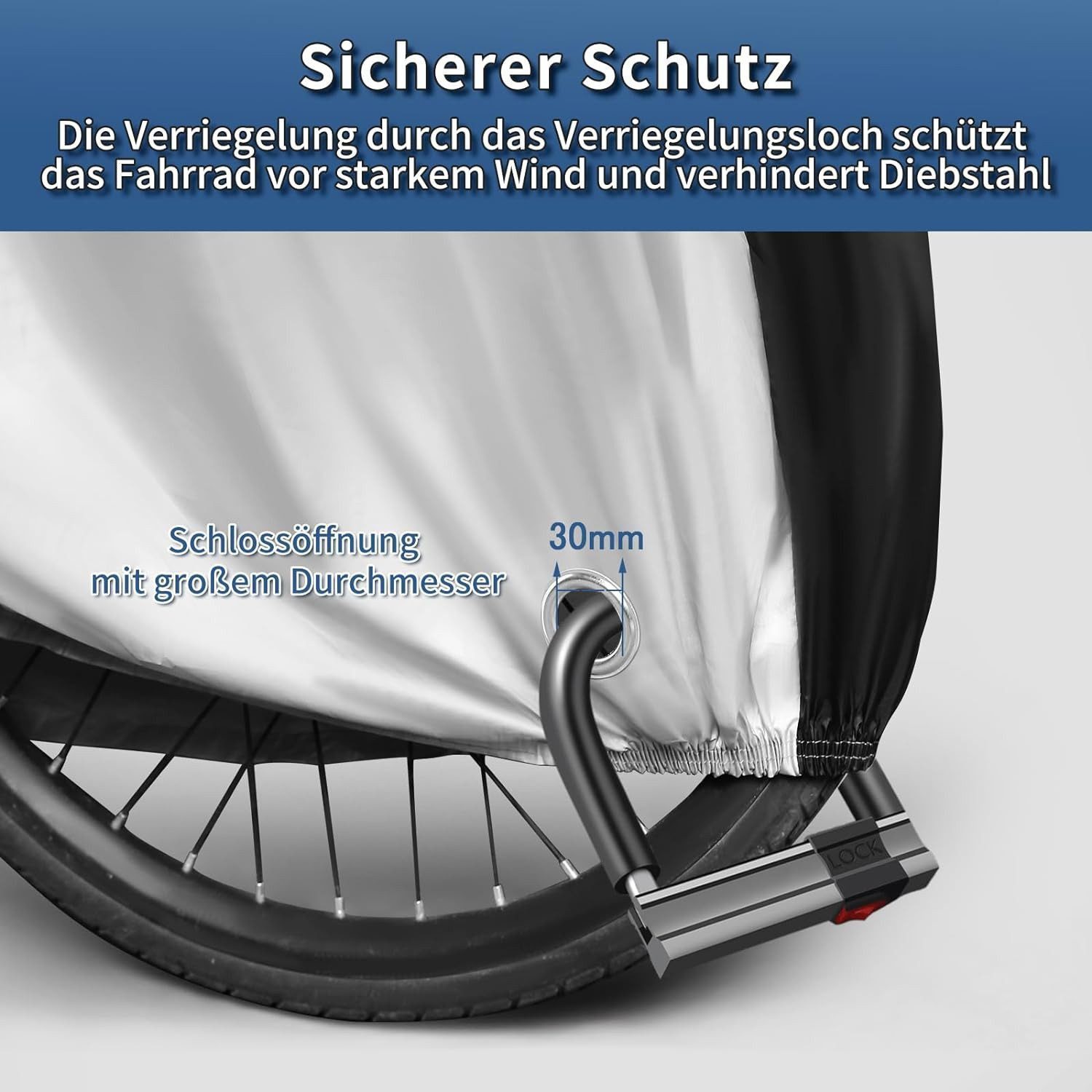 ibettertec Fahrradschutzhülle,Fahrradabdeckung Fahrrad Abdeckungen Fahrradgarage Plane Wasserdicht (mit Verriegelungsloch, 1-St., 200×70×110cm Fahrrad Garage Schutzhülle Abdeckplane Fahrradplane), Wetterfest Winterfest Oxford Regenschutz Schutzbezug Motorrad Fahrrad), Wasserdicht, isoliert, staubdicht.