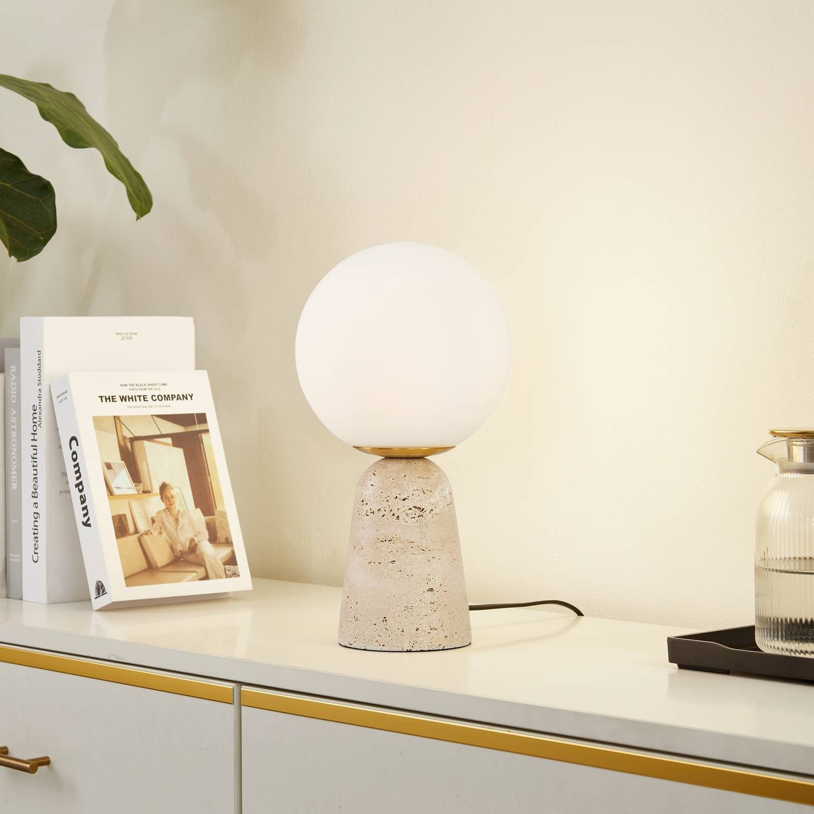Lindby Tischleuchte Kirstan, Stein Weiß IP20, 1 x 15 W LED