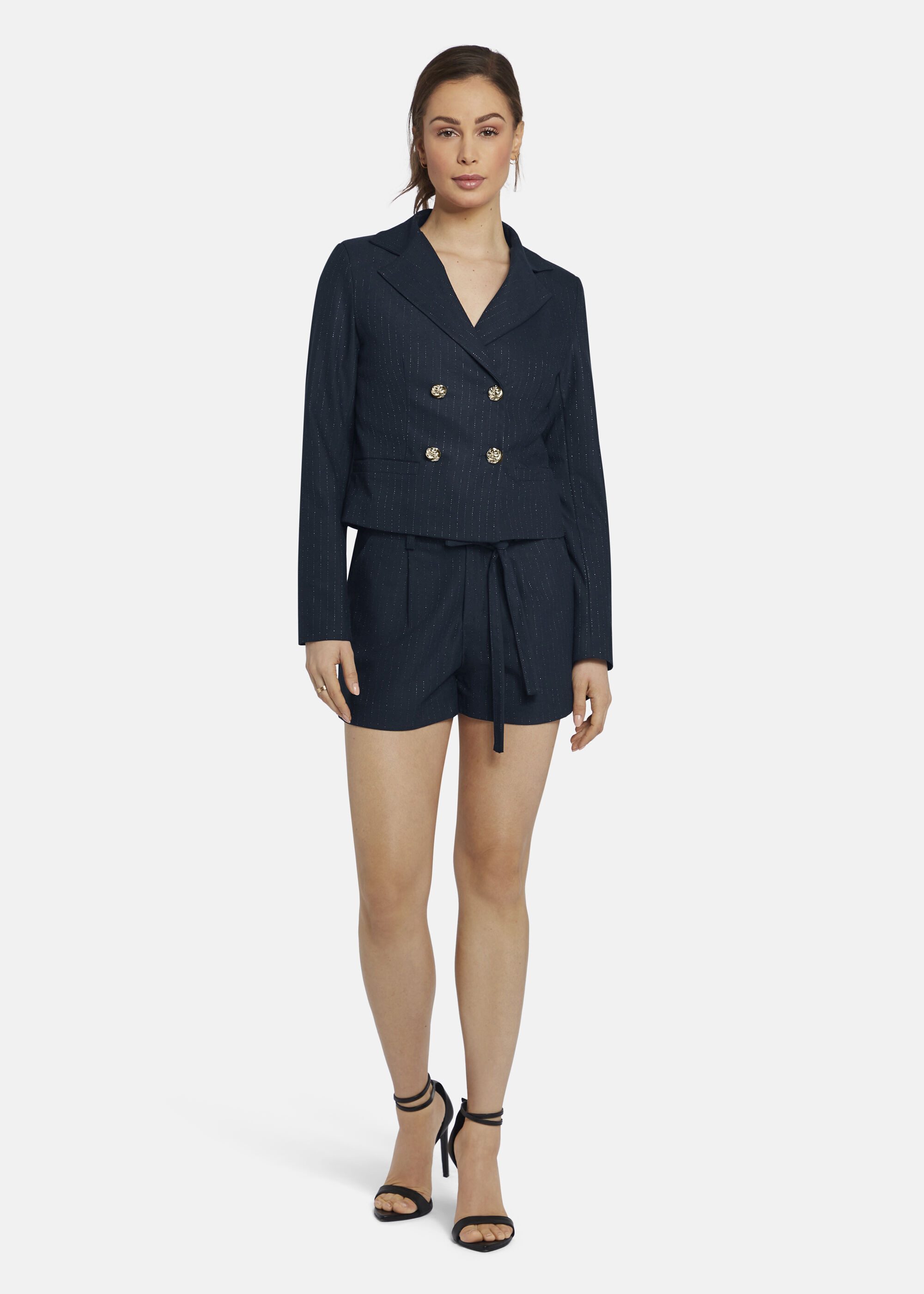 Nicowa Blouson CARLOWIA (1-St) CARLOWIA Doppelreihiger aus metallischem Pinstripe Material