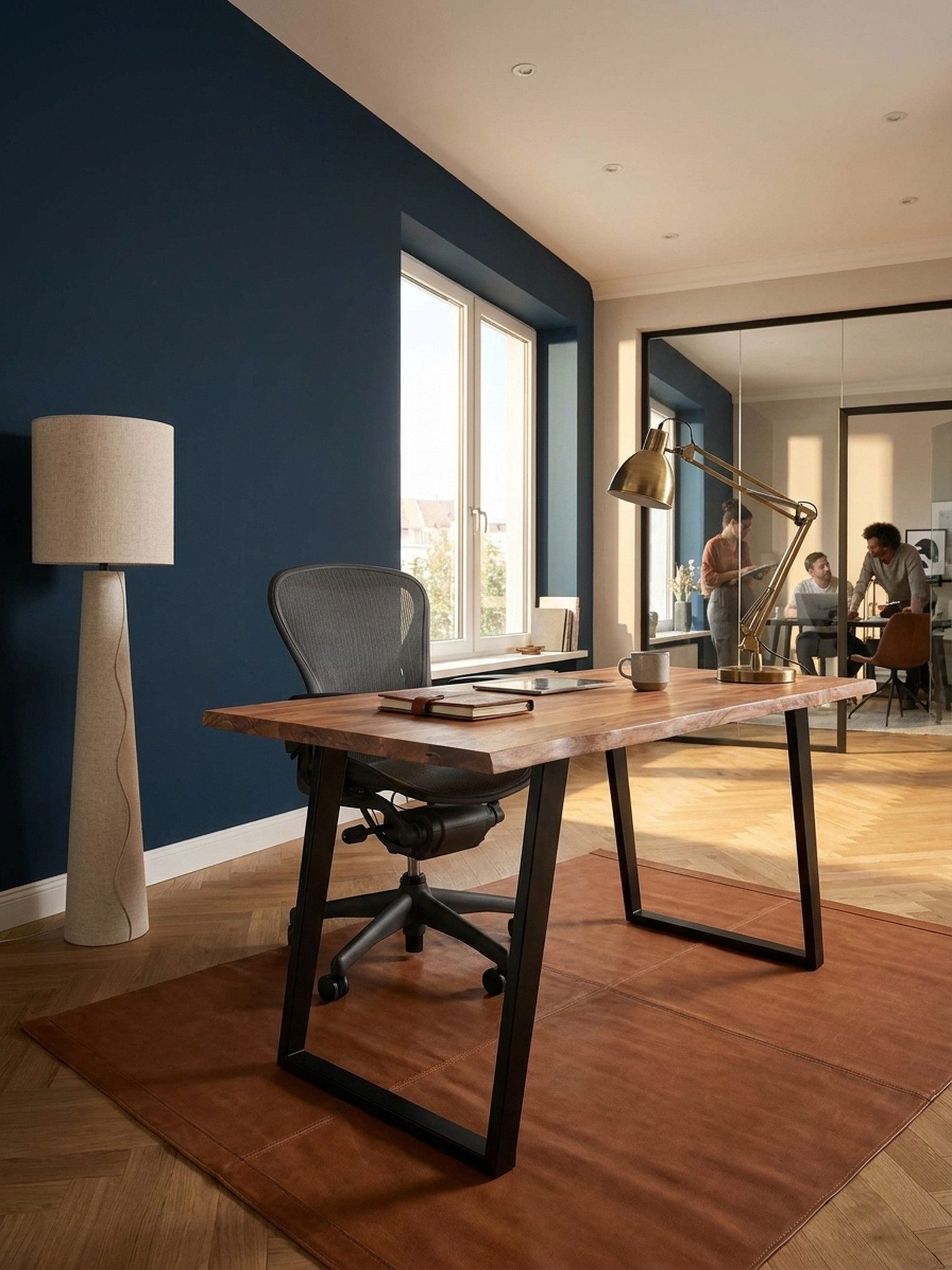 KADIMA DESIGN Schreibtisch Computertisch Akazie-Massiv, Baumkante Industrial, Handgefertigt, Büro (Naturoptik,Arbeitsplatte 4cm,Höhe 76cm,Belastbar 50kg,Ausgleichsnoppen), Ausgleichsnoppen,U-Metallgestell,4cm Tischplatte,Handarbeit,76cm Höhe