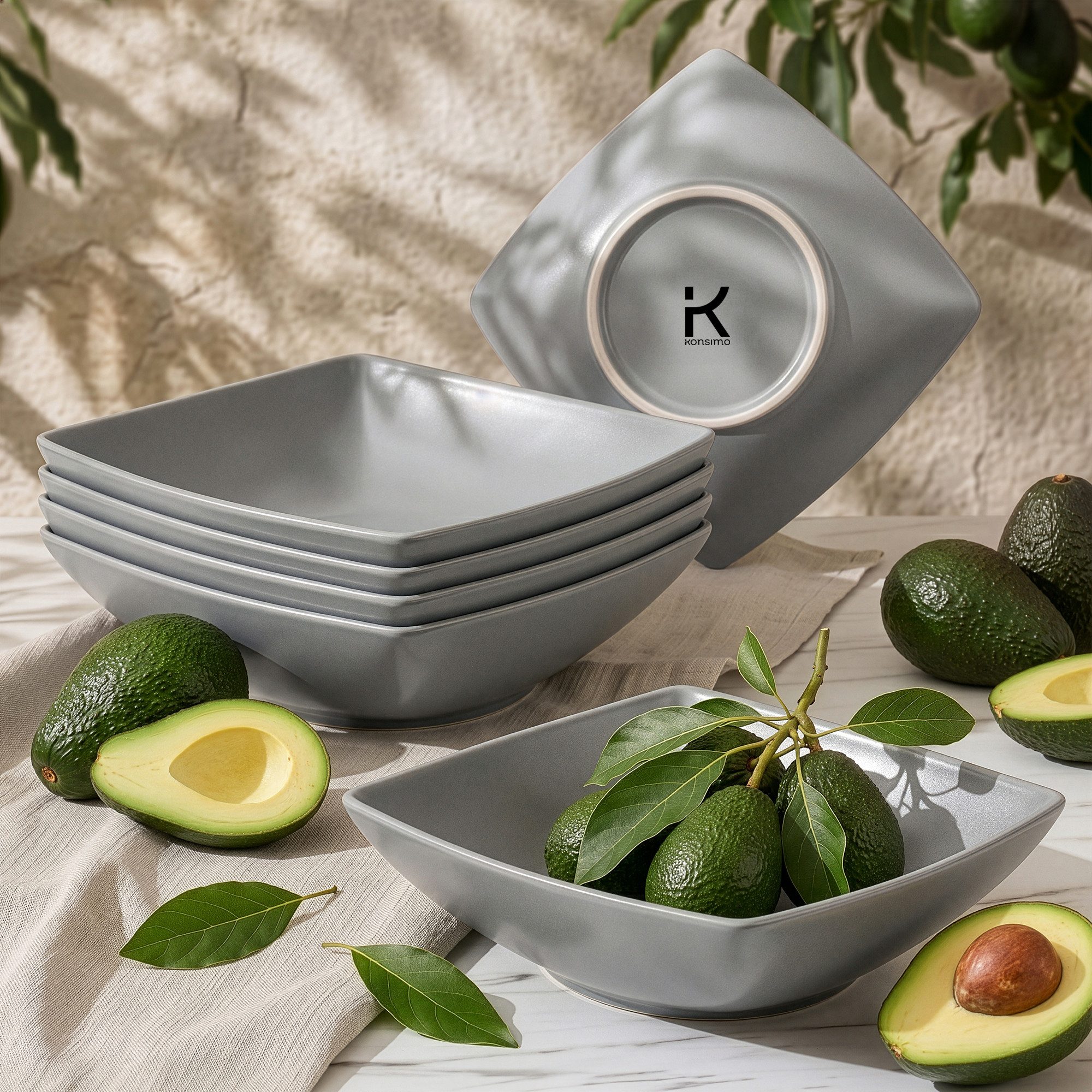 KONSIMO® Teller-Set EPIRI Geschirrset Suppenteller 6 Personen, hergestellt in der EU (6-tlg), 6 Personen, Keramik, quadratisch, Spulmachinen- und Mikrowellengeeignet