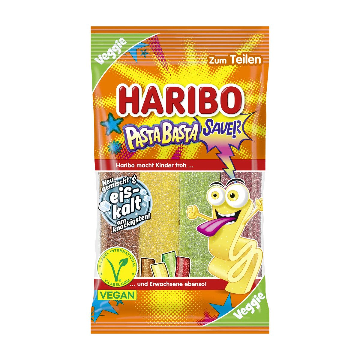 HARIBO Süßigkeit, Haribo Pasta Basta extrasaure Fruchtgummi Streifen vegan 160g