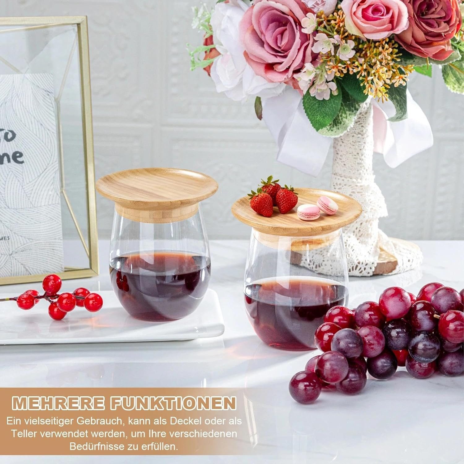 BlingBin Getränkeuntersetzer 10 Stück Weinglas-Untersetzer aus Bambus, Charcuterie Brett Topper, Zubehör für Weinglas, 10er Set, 10-tlg., für Vorspeisenteller und Desserts Getränke, Familienessen & Party