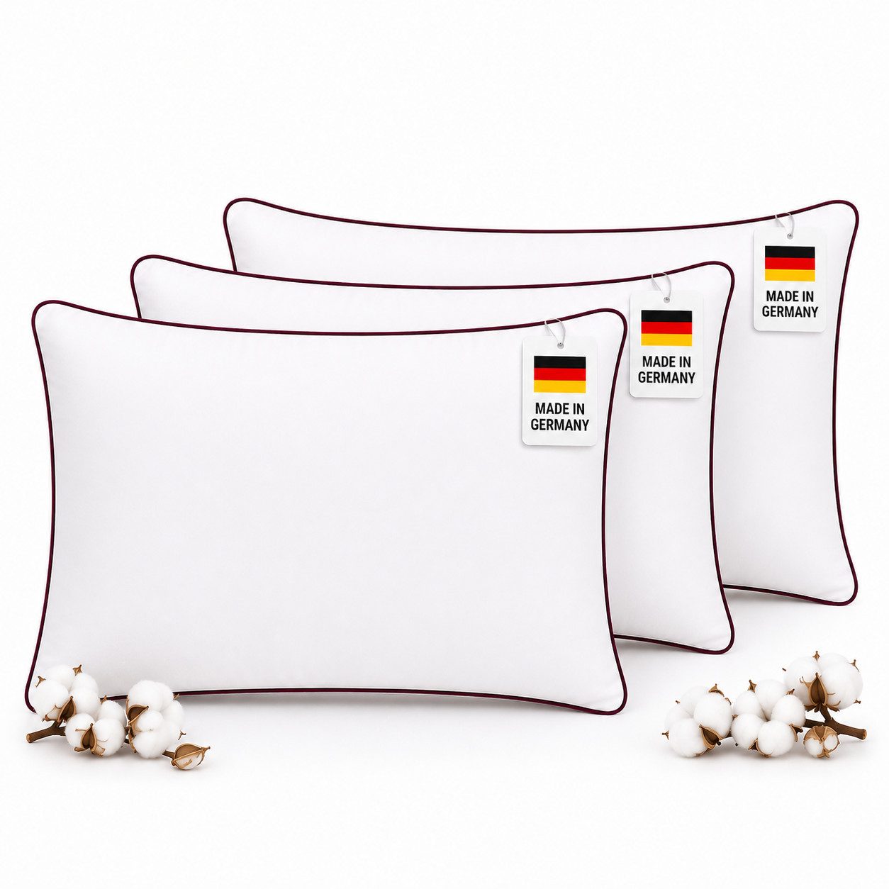 NEXGEN Luxus Baumwollkissen Baumwollkissen mit Biese, Hotelqualität, hergestellt in Deutschland, Füllung: Premium-Füllwatte, Bezug: Baumwolle, Seitenschläfer, Bauchschläfer, Rückenschläfer, Hergestellt in Deutschland, Deluxe Komfort