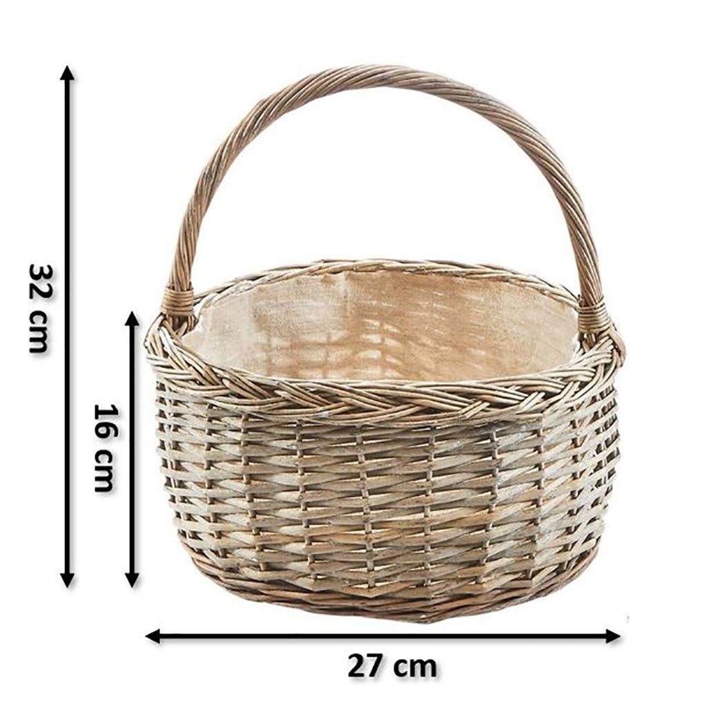 Kobolo Dekokorb Henkelkorb rund in grauer Weide und Textilfutter (Einzelstück, 1 St., 1 Stück)
