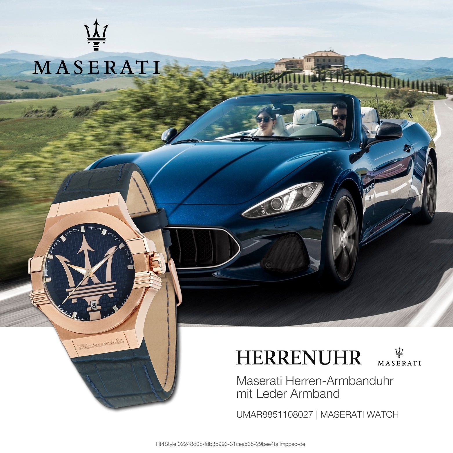 MASERATI Quarzuhr Maserati Herren Uhr Analog POTENZA, (Analoguhr), Herrenuhr rund, groß (ca. 40mm) Lederarmband, Made-In Italy