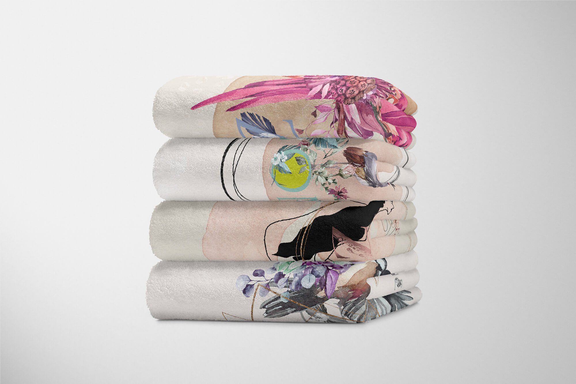 Feminin, Art Handtuch Kuscheldecke Strandhandtuch Motiv Frau (1-St), schöne Kunstvoll Handtuch Handtücher Baumwolle-Polyester-Mix Saunatuch Sinus
