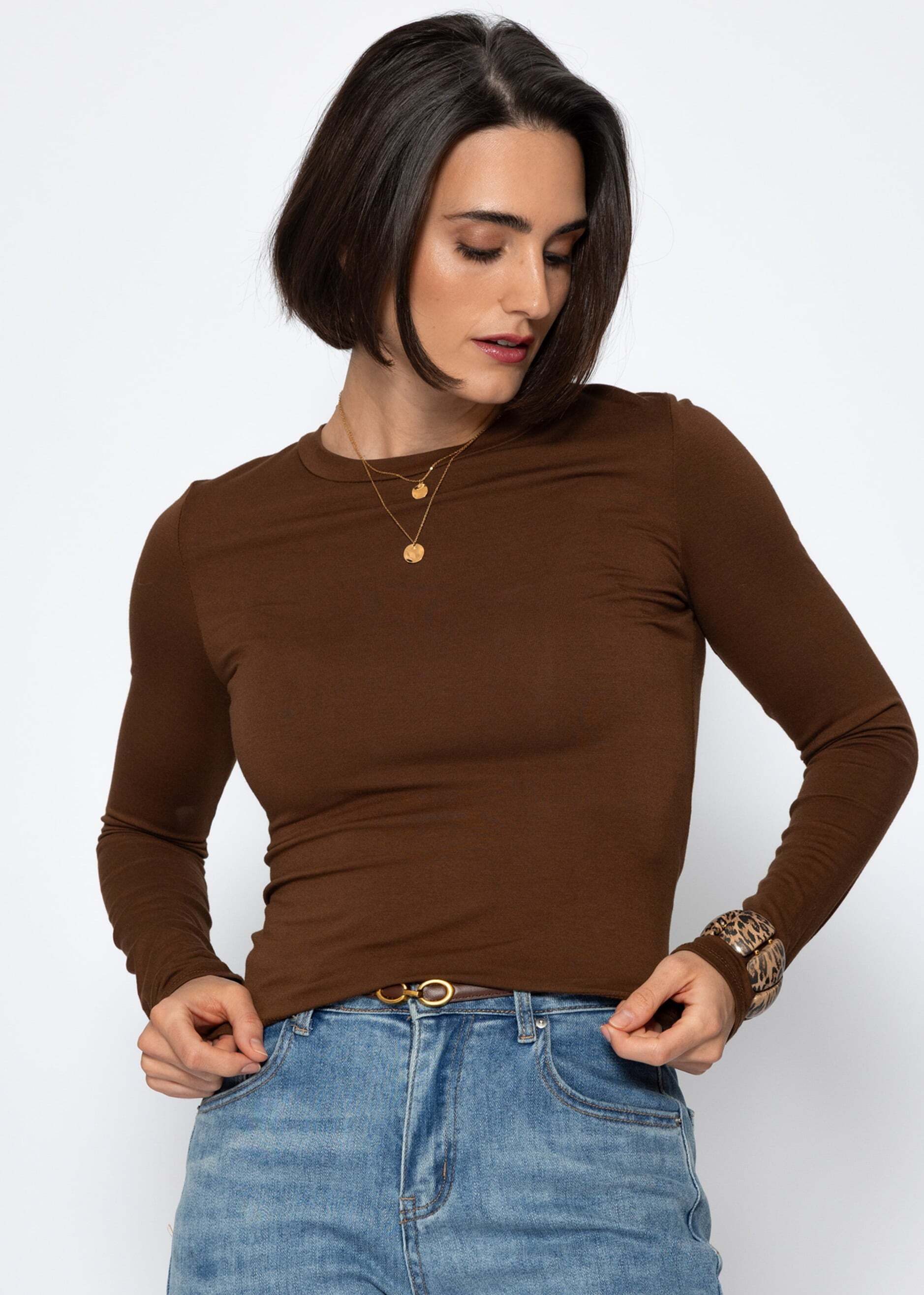 SASSYCLASSY Langarmshirt Langarmshirt mit Rundhalsausschnitt für Damen Oberteil mit langen Armen in Rot – Bild 5 von 5