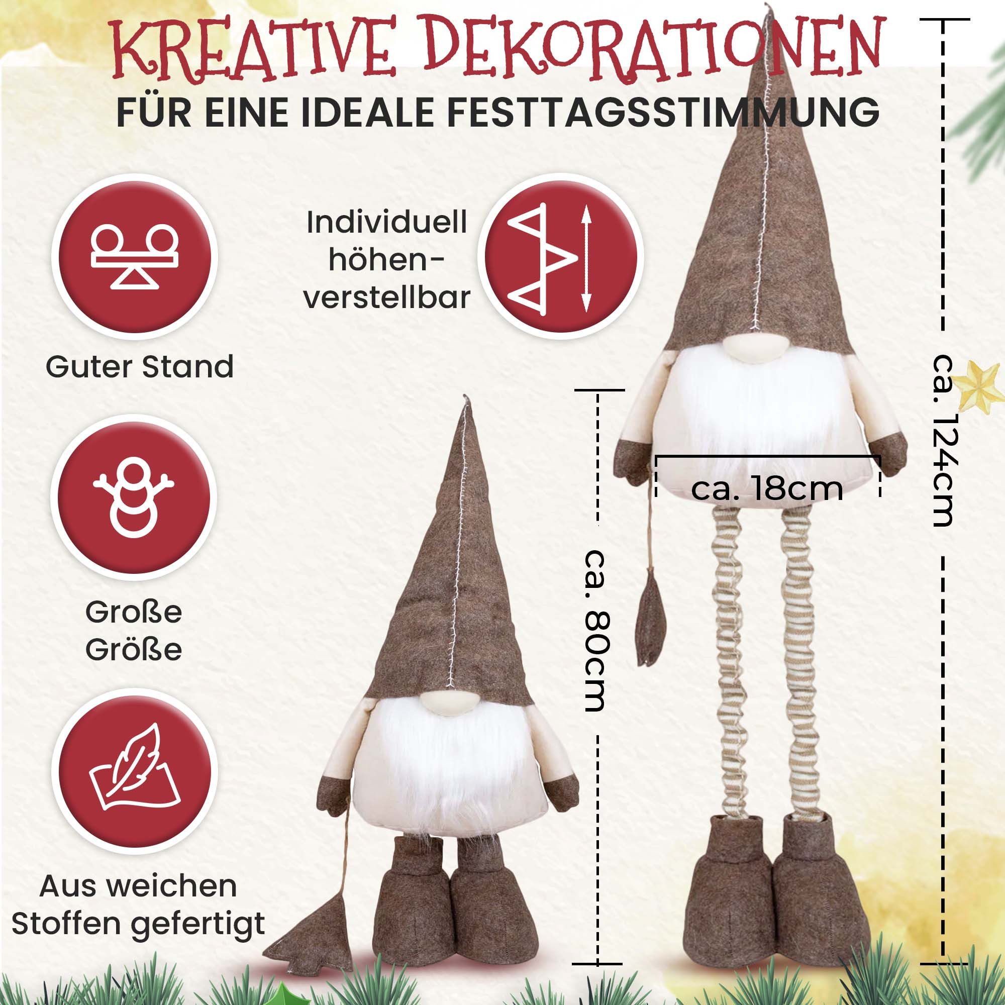 Christmas Paradise Weihnachtsfigur Weihnachtswichtel XXL Großer Wichtel (Weihnachtsdeko, stehend), mit Teleskop Beinen ausziehbar von 80cm - 124cm