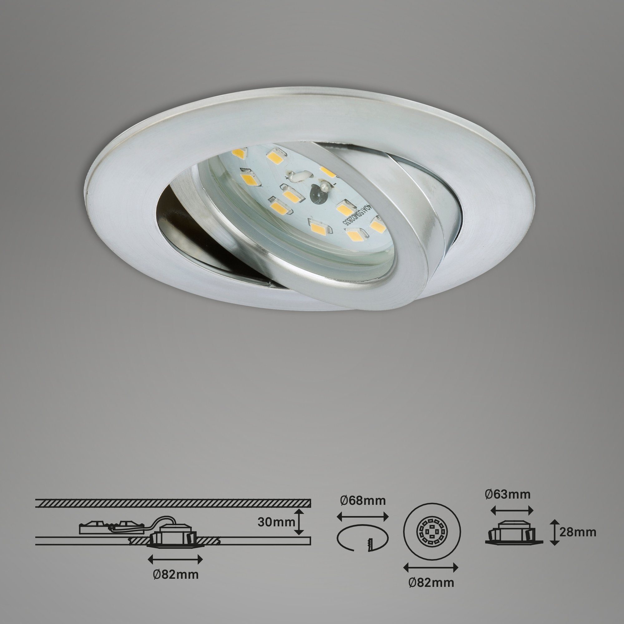 LED fest LED Leuchten SET Warmweiß, IP23 Ø verbaut, dimmbar 7296-039, schwenkbar 8,2cm Briloner Einbauleuchte Einbauleuchte