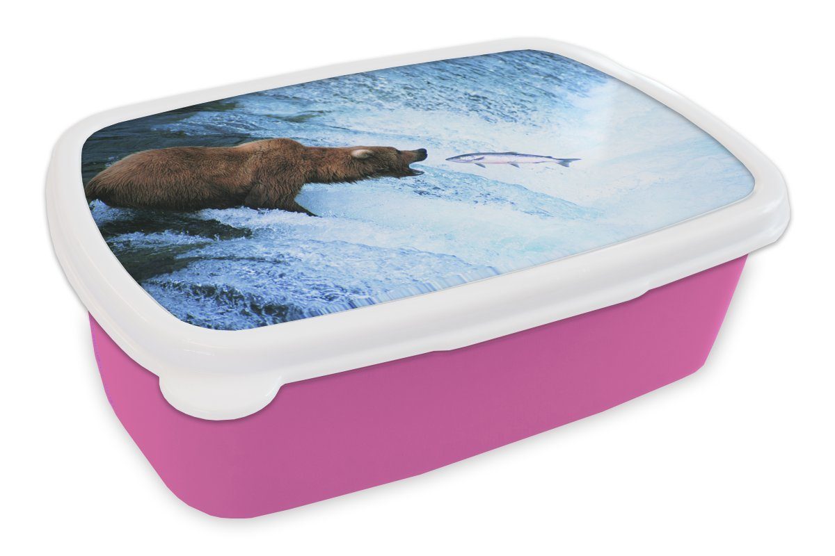 Kinder, rosa Kunststoff, Erwachsene, Wasserfall, - Bär Kunststoff Fisch Lunchbox für MuchoWow (2-tlg), - Mädchen, Snackbox, Brotdose Brotbox