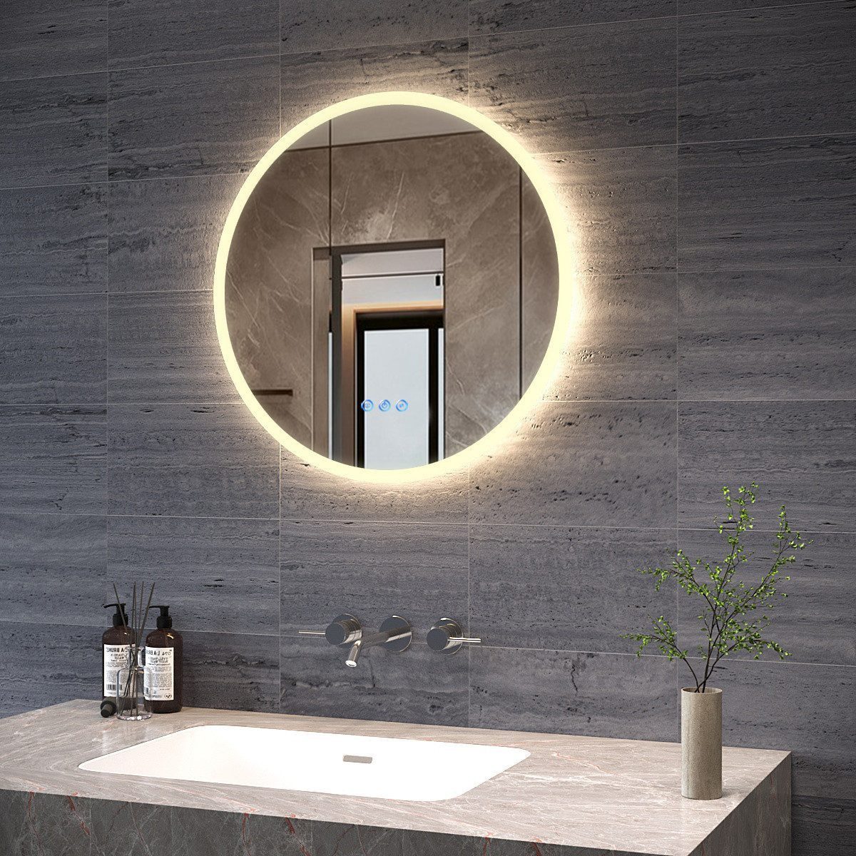 AQUALAVOS Badspiegel Badezimmerspiegel Rund Spiegel mit LED Beleuchtung Φ 6 günstig online kaufen