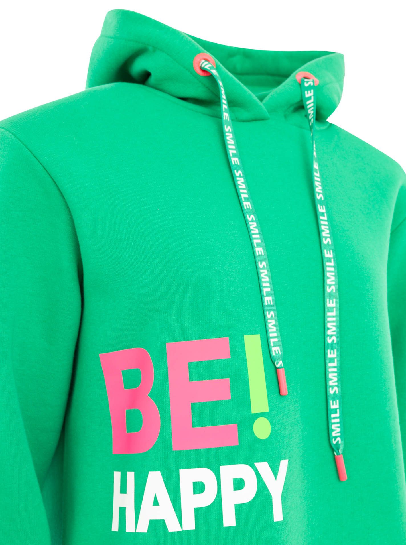 Zwillingsherz Hoodie "Be Happy!" gestreifte Bündchen, Aufdruck auf Brust, Kapuze, Kängurutasche – Bild 5 von 5