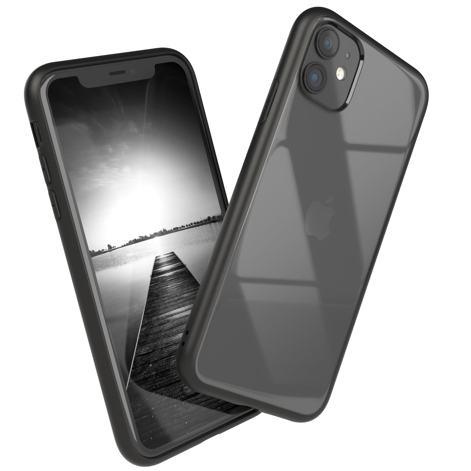 EAZY CASE Handyhülle Bumper Case für Apple iPhone 11 6,1 Zoll, Hülle Durchsichtig kratzfest Back Cover mit Displayschutz Schwarz