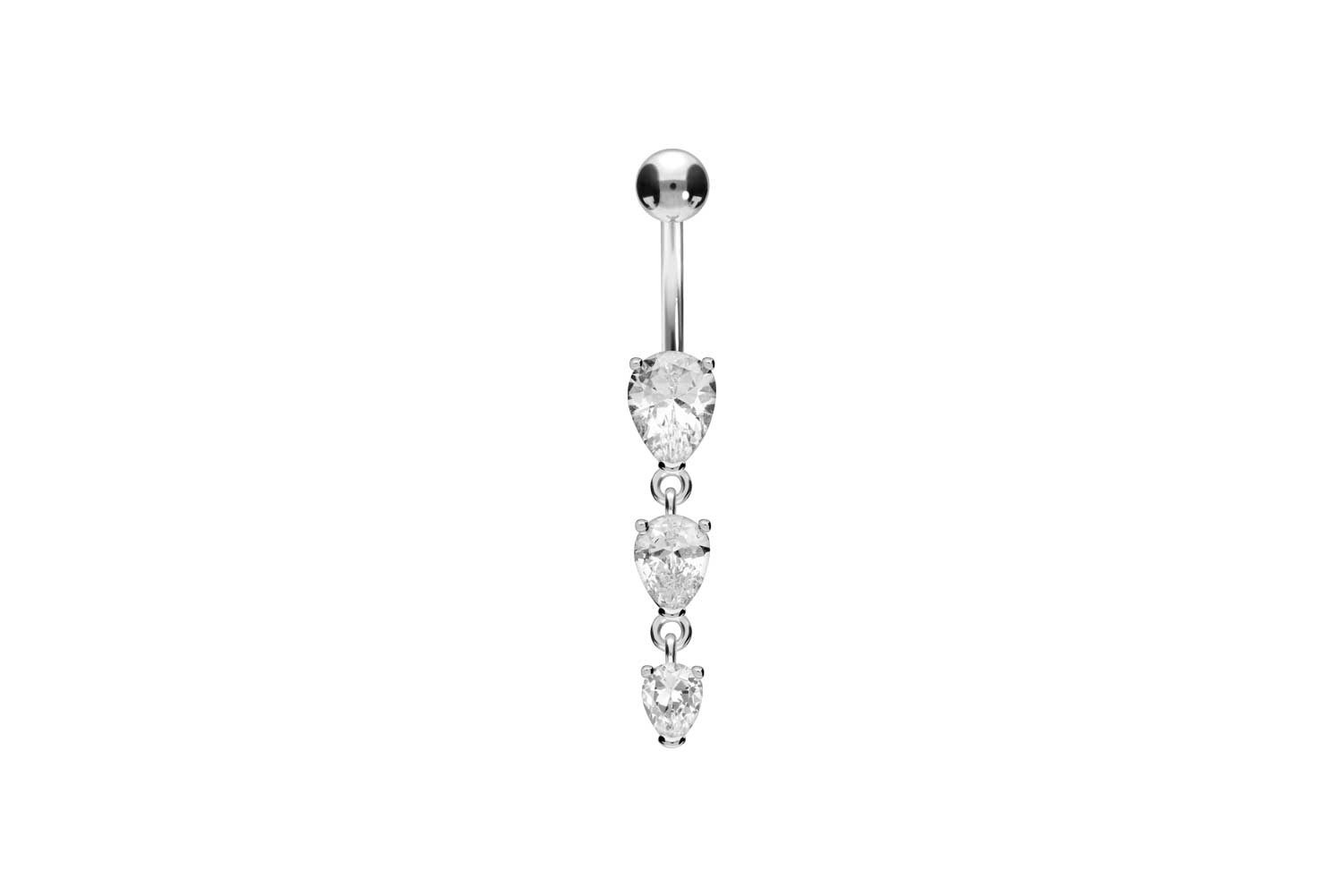 Bauchnabelpiercing Titan Bananabell mit 925er Silber-Design 3 KRISTALLTROPFEN