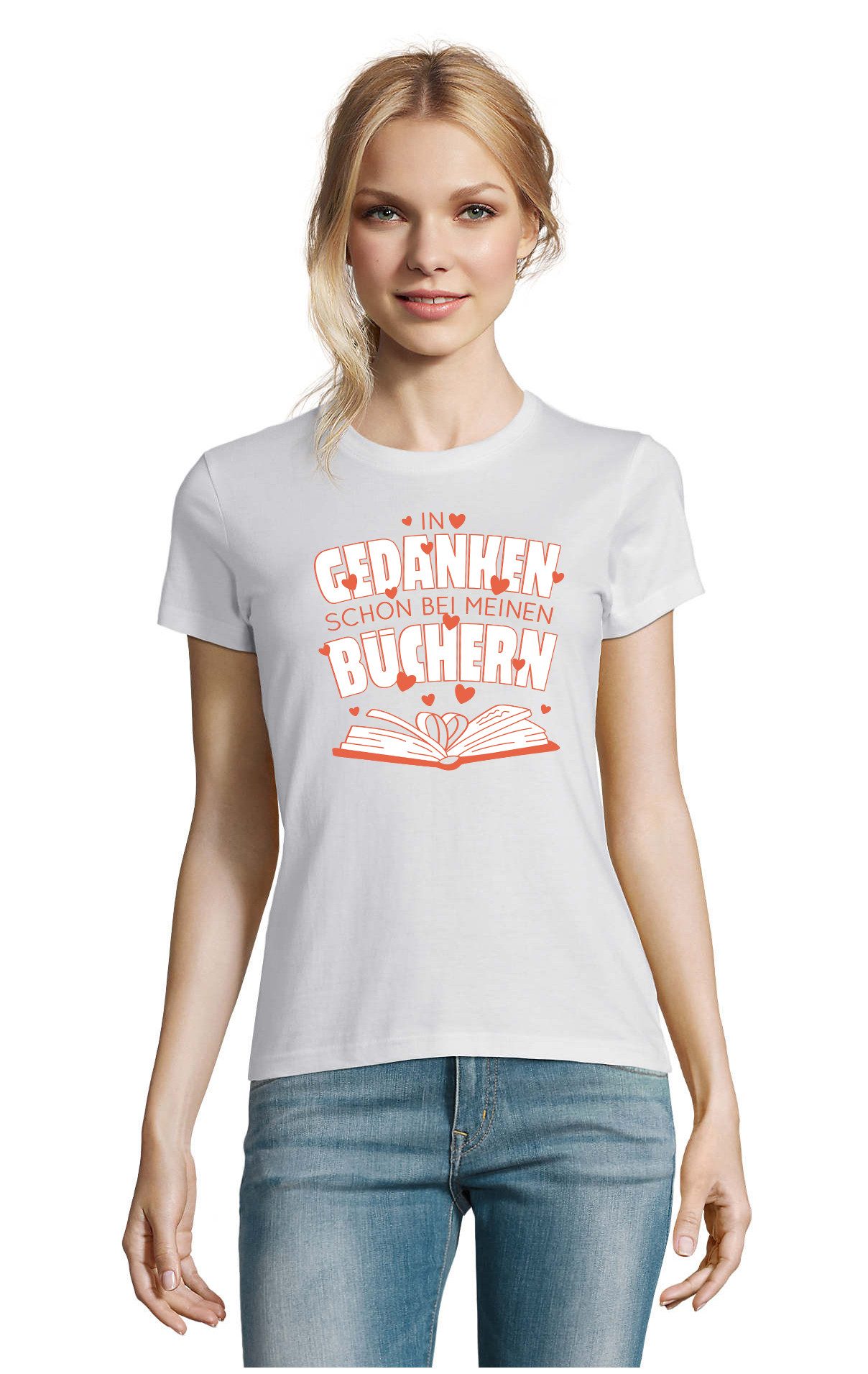 Blondie & Brownie T-Shirt In Gedanken bei meinen Büchern Lesen Buch Damen T-Shirt Motiv in vielen Farben und Größen