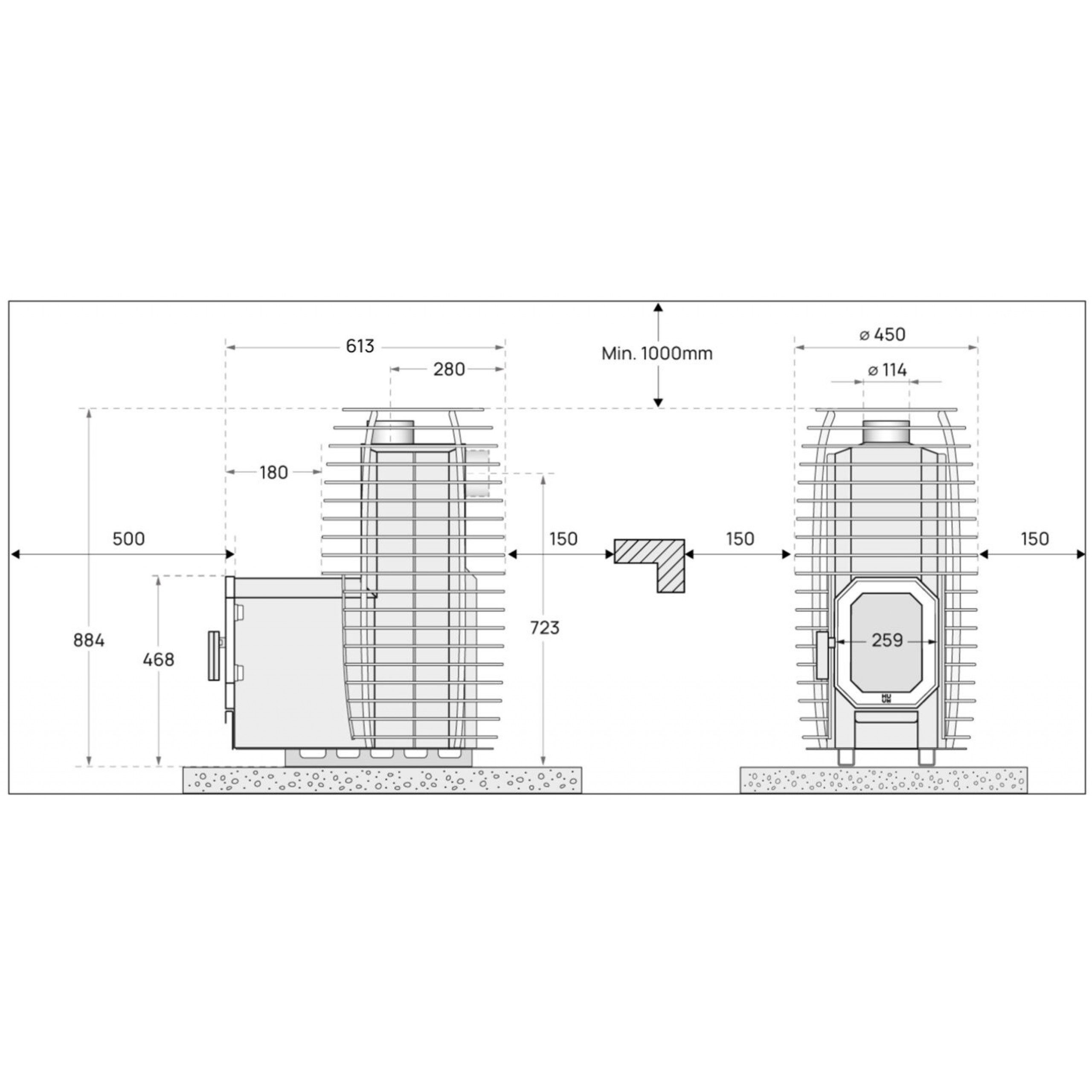 HUUM Saunaofen HUUM HIVE Flow Mini LS Holz beheizter Saunaofen 8,5 kW Sauna Holzofen