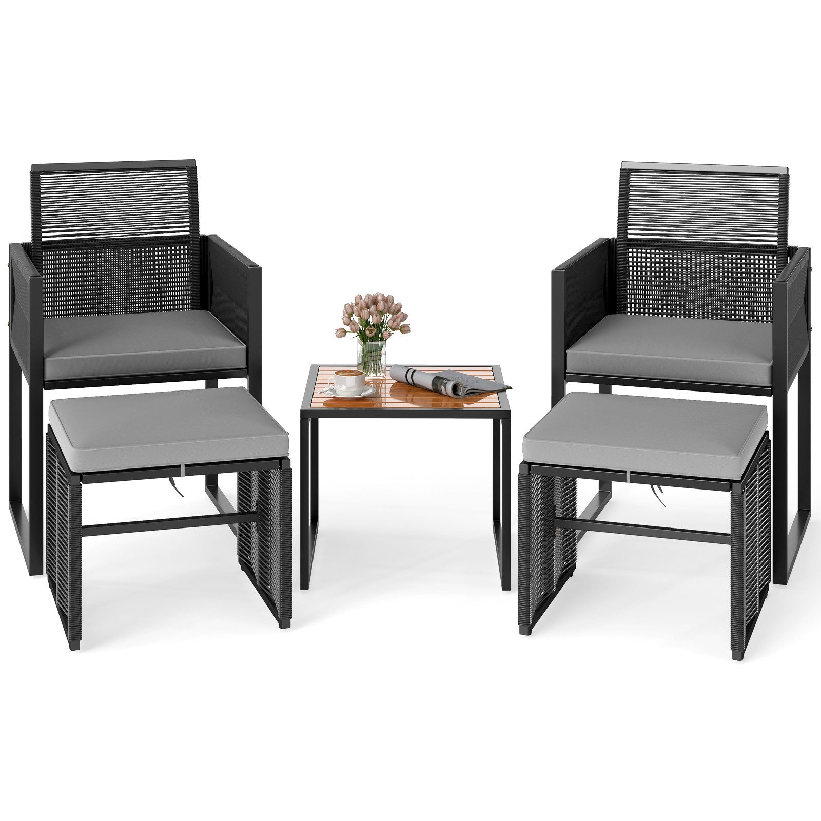 COSTWAY Balkonset, (5-tlg), Rattan Gartenmöbel Set mit Kissen