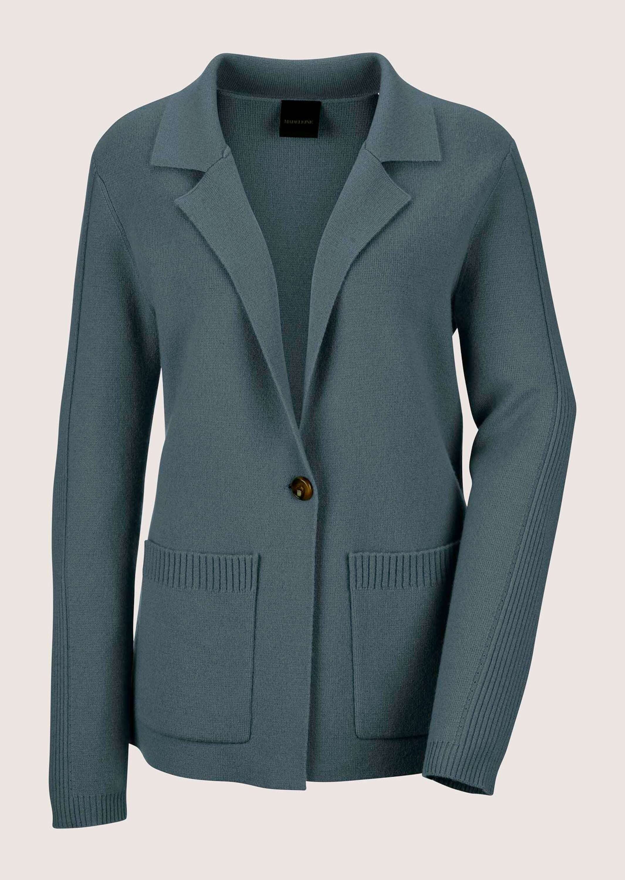 MADELEINE Strickjacke Strickjacke aus Merinowolle und Kaschmir Blazer mit Reverskragen, Pointelle-Muster, 1-Knopf-Verschluss