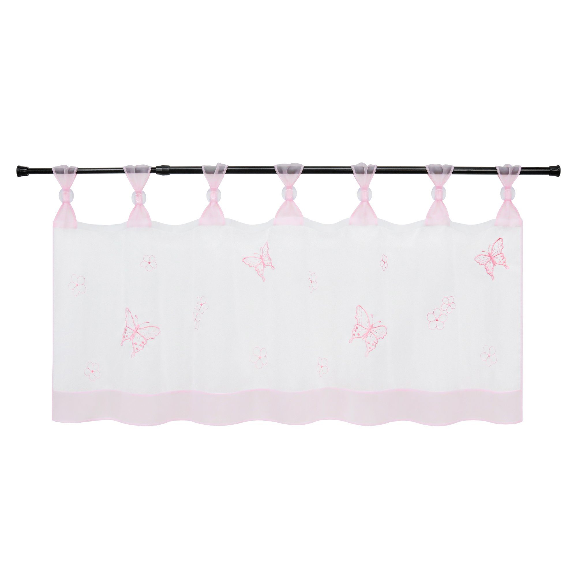 Scheibengardine, Joyswahl, Schlaufen (1 St), transparent, mit Schmetterling-Stickerei, Bistrogardine pink | Scheibengardinen