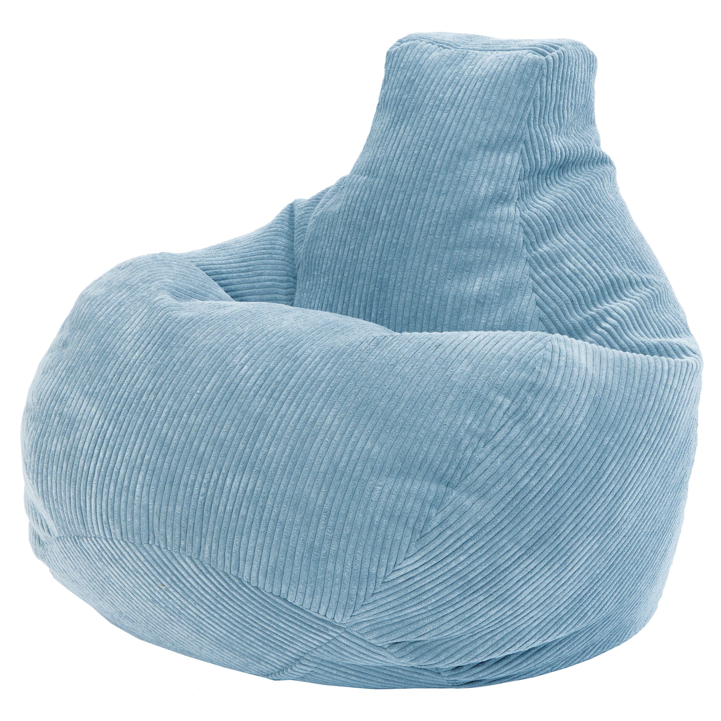 Green Bean Sitzsack mit Rückenlehne 80x80x90cm und EPS Perlen Füllung (Indoor geeignet, waschbarer Bezug), Bean Bag Bodenkissen Lounge Sitzhocker Relax-Sessel Gamer Gamingstuhl Hellblau