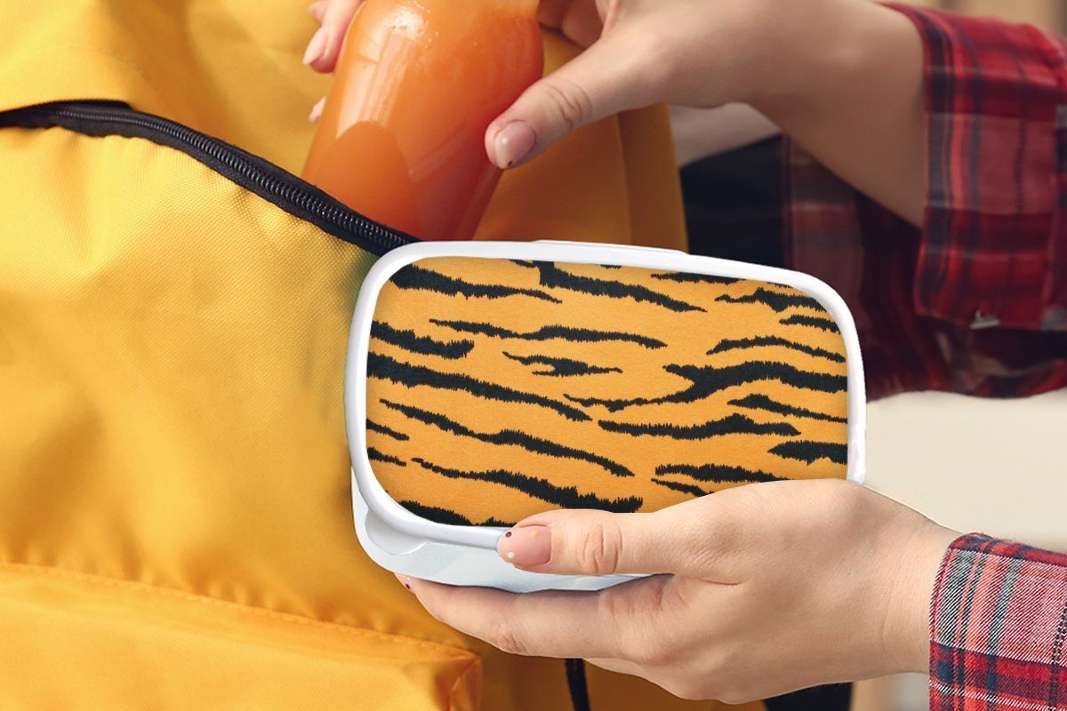- - MuchoWow Brotdose, für Brotbox Erwachsene, Jungs Mädchen Lunchbox und (2-tlg), und Tigerdruck Braun Kunststoff, für Kinder Orange, weiß