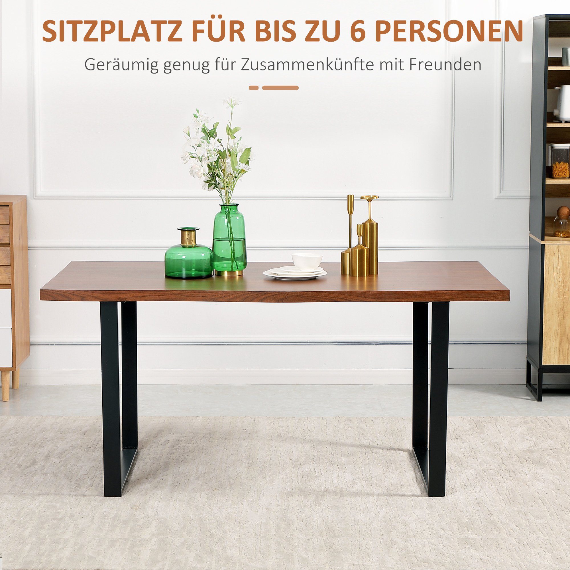 Schwarz + Fußpads Braun (Küchentisch, rutschfeste mit Industrie-Design, 1-St., Esszimmertisch), HOMCOM Küchentisch Esstisch im