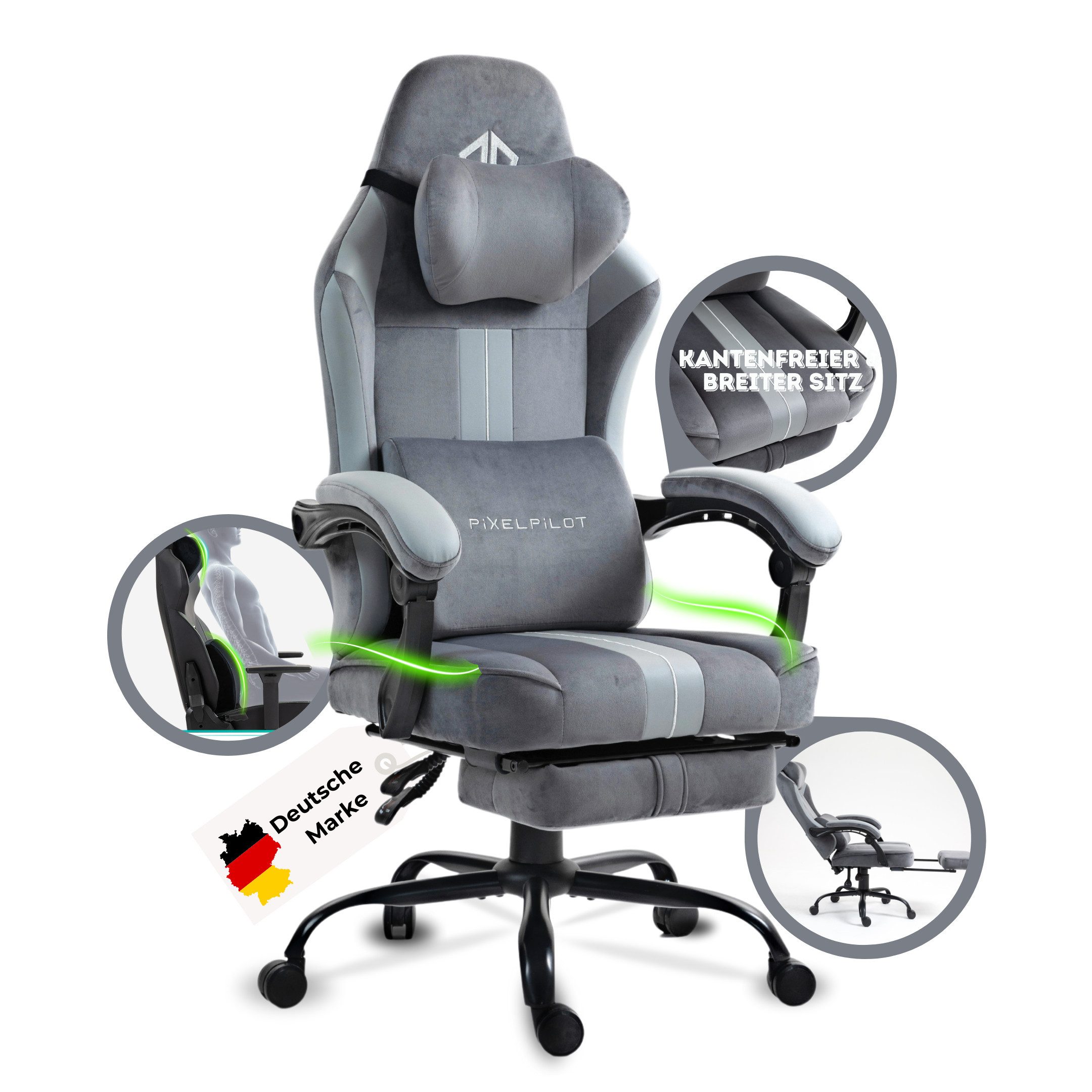 PixelPilot Gaming Chair Nebula, Atmungsaktiver Stoff, Ergonomisches Design