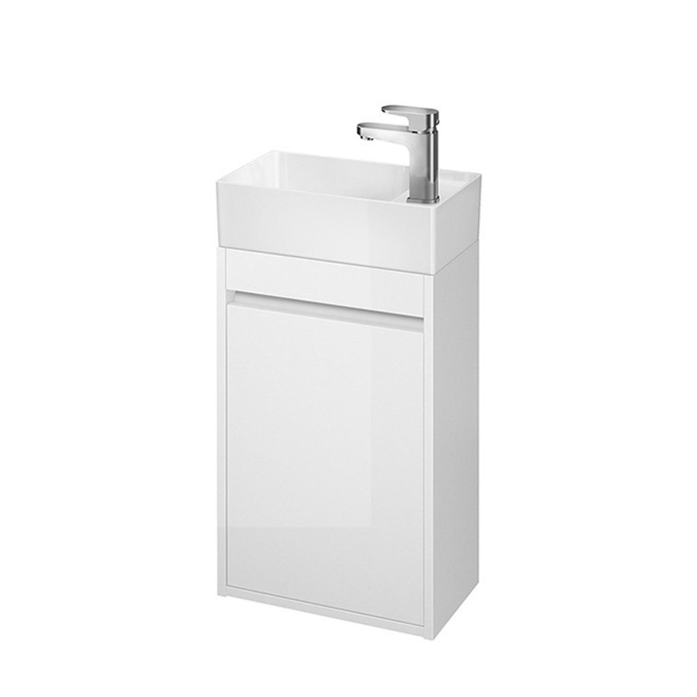 KOLMAN Waschbeckenunterschrank Badmöbel Set CREA 40 Badezimmerschrank mit Türen & Keramikwaschbecken Weiß