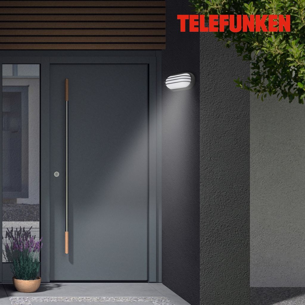 Telefunken Außen-Wandleuchte 315605TF, LED fest integriert, 2700K - Extra-Warmweiß, Wand Außenleuchte IP44 4000K 12W 1200lm 24x12x9cm