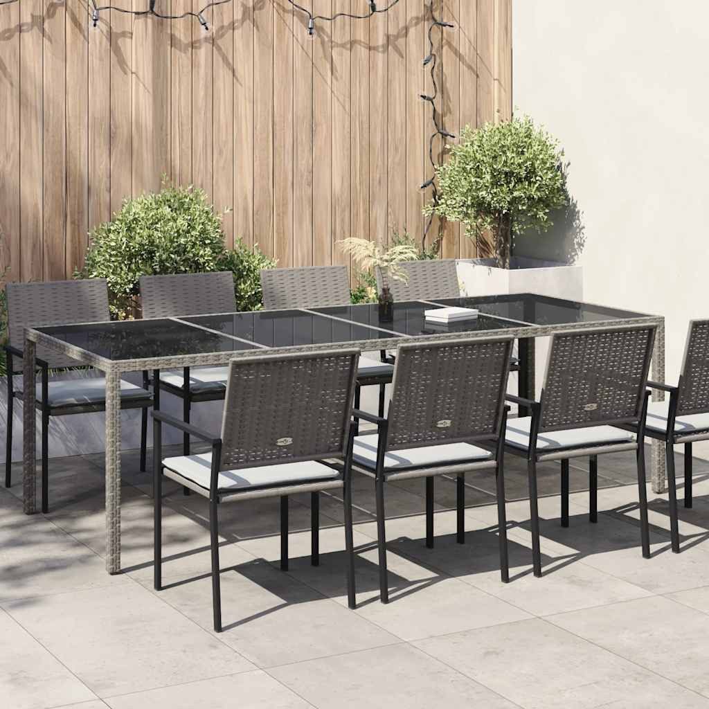 vidaXL Gartentisch Gartentisch Grau 250x100x75 cm Hartglas und Poly Rattan (1-St)